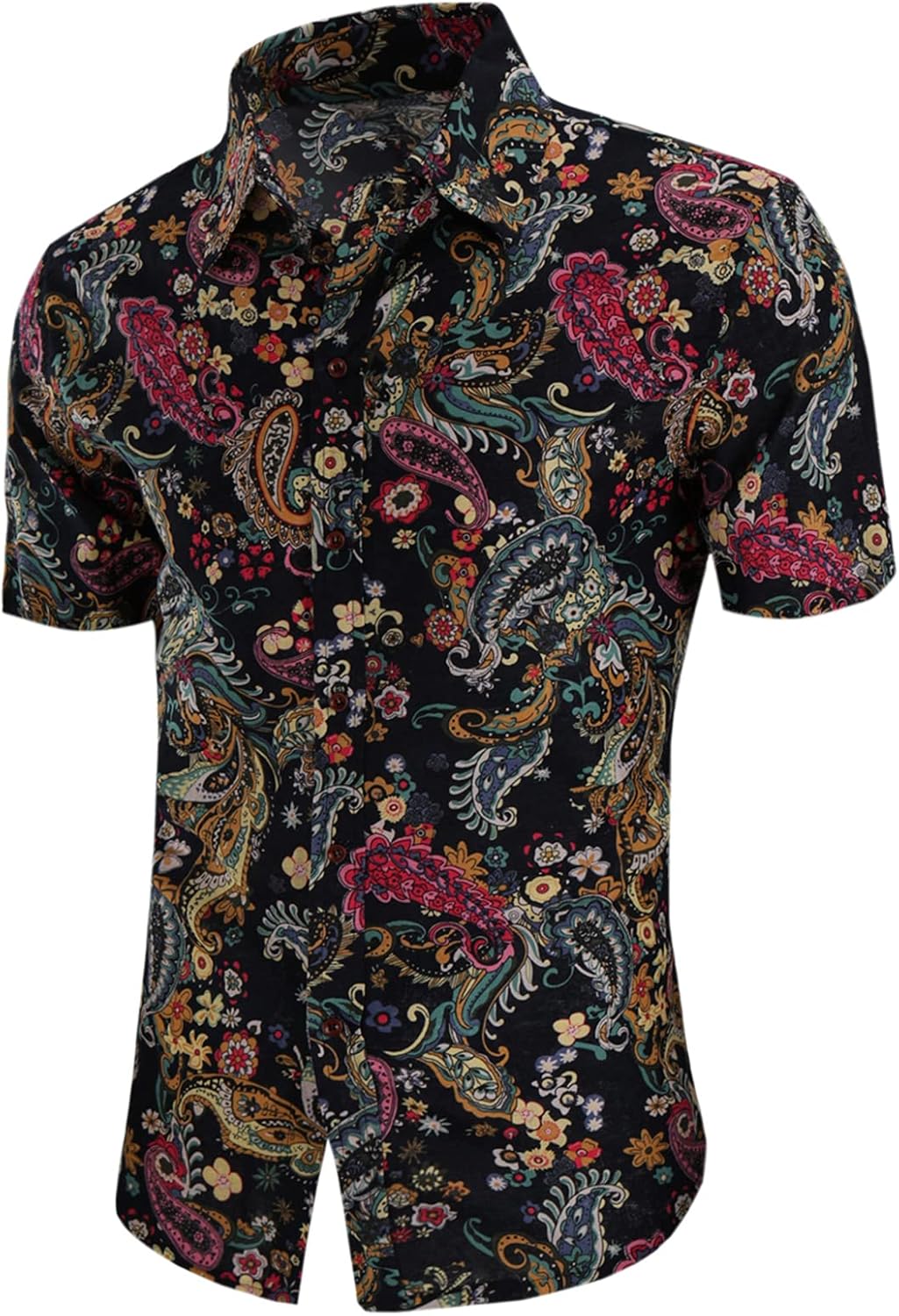 QZH.DUAO Mens 70s Disco Party Shirts Casual Paisley Button Down Shirt Vintage Floral Hawaiian Beach Short Sleeve Shirt