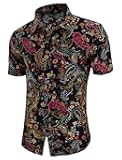 Mens 70s Disco Party Shirts Casual Paisley Button Down Shirt Vintage Floral Hawaiian Beach Short Sleeve Shirt