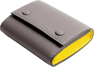 [MALTA] 三つ折り財布 レディース ボックス型 小銭入れ 牛革 レザー カード入れ 大容量 ミニ財布 コンパクト 小さい財布 メンズ ミニウォレット グレー/イエロー