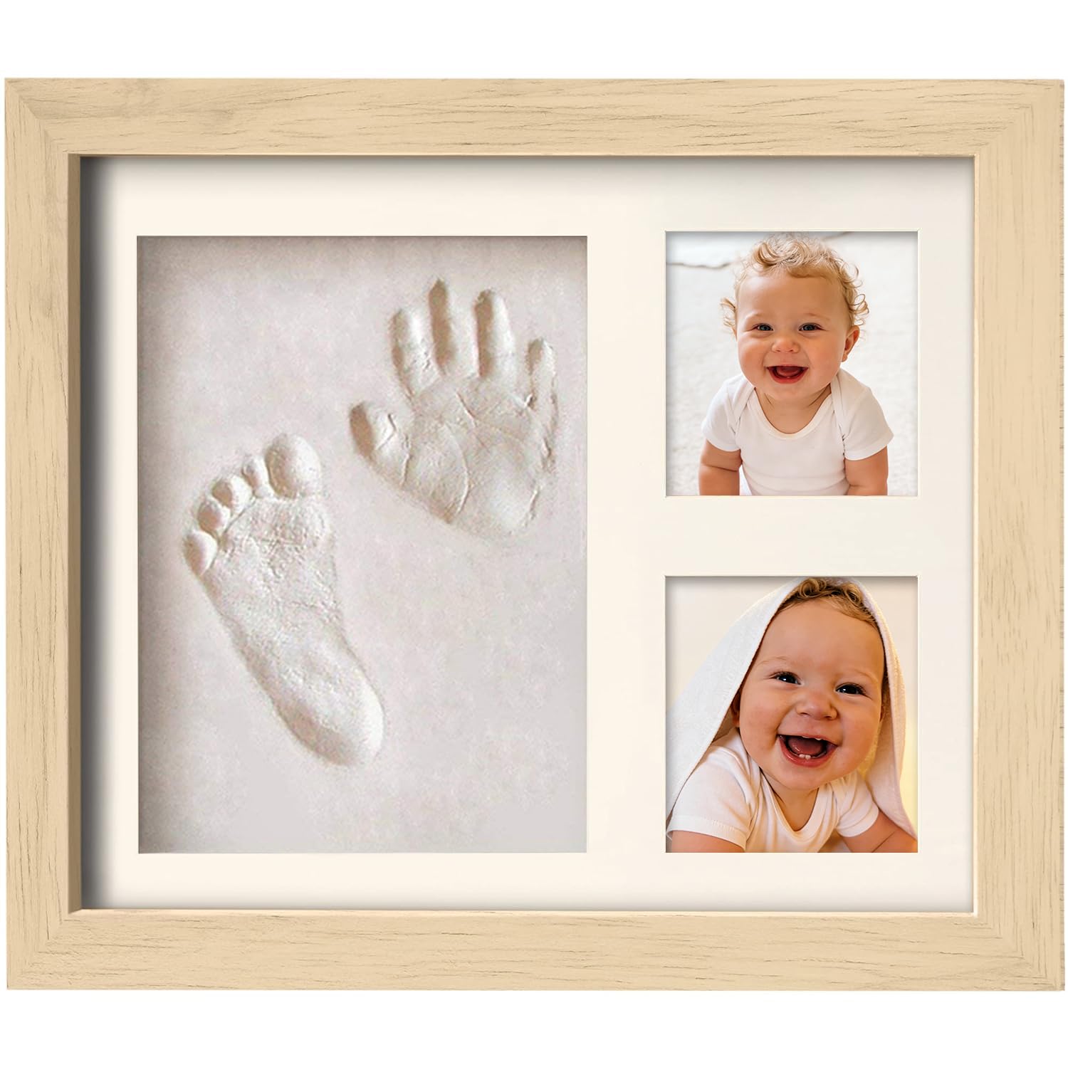 PewinGo Baby Footprint & Handprint Kit,100% Baby Safe Clay, Upgraded Solid Wood Keepsake Photo Frame, Personalized Newborn Nursery Picture Frame for New Moms, Ideal Shower Christmas Gift-Oak — image 1