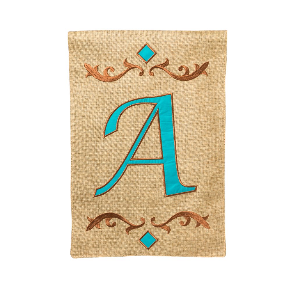 EverGreen Burlap Teal A Monogram Garden Flag, 12.5 by 18 inches