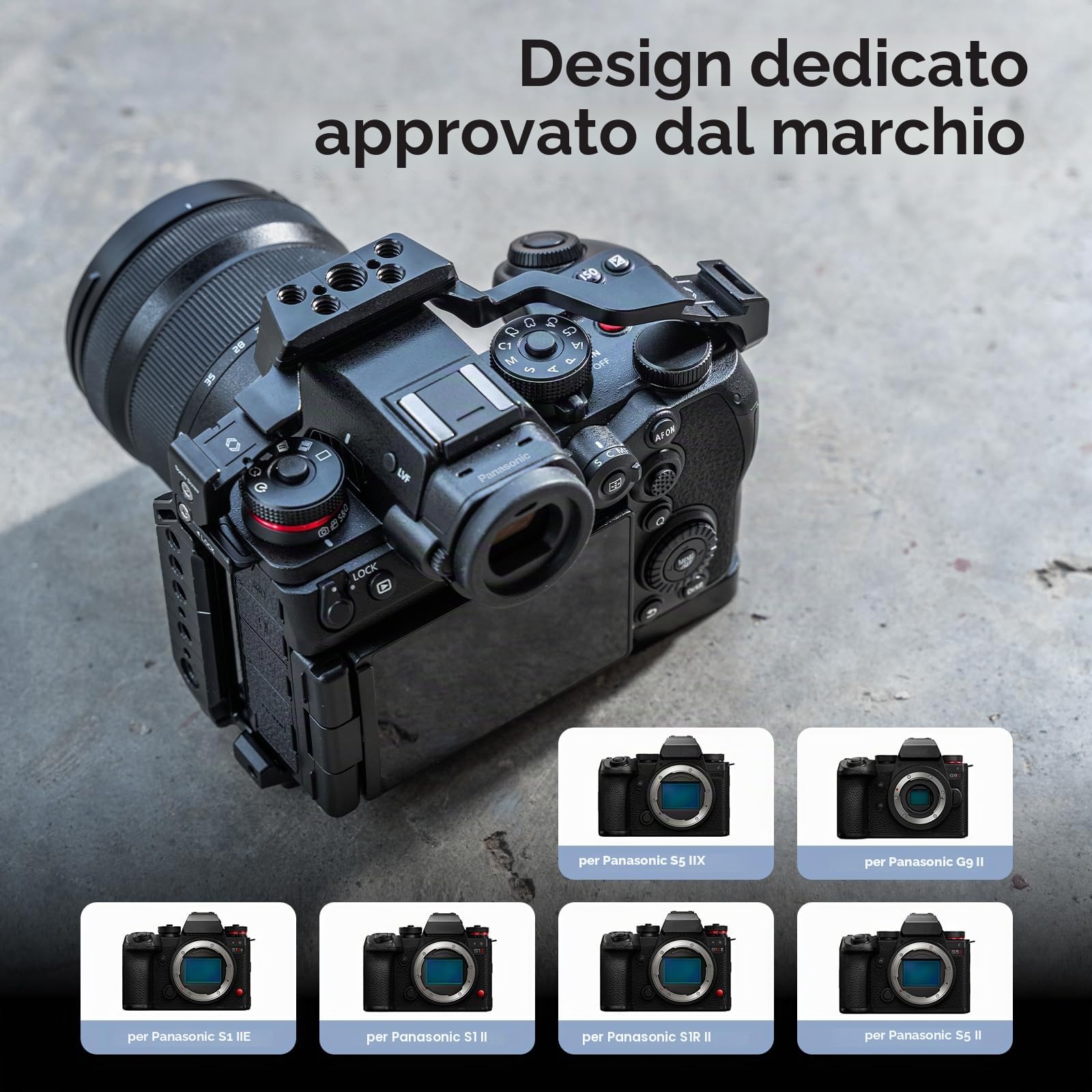 SMALLRIG ii Cuffia per Panasonic LUMIX S1R / S5 / G9, Piatto di Rilascio Veloce Arca con Fori 1/4''-20 e 3/8''-16, Due Ferrodi NATO, Orecchio Freddo