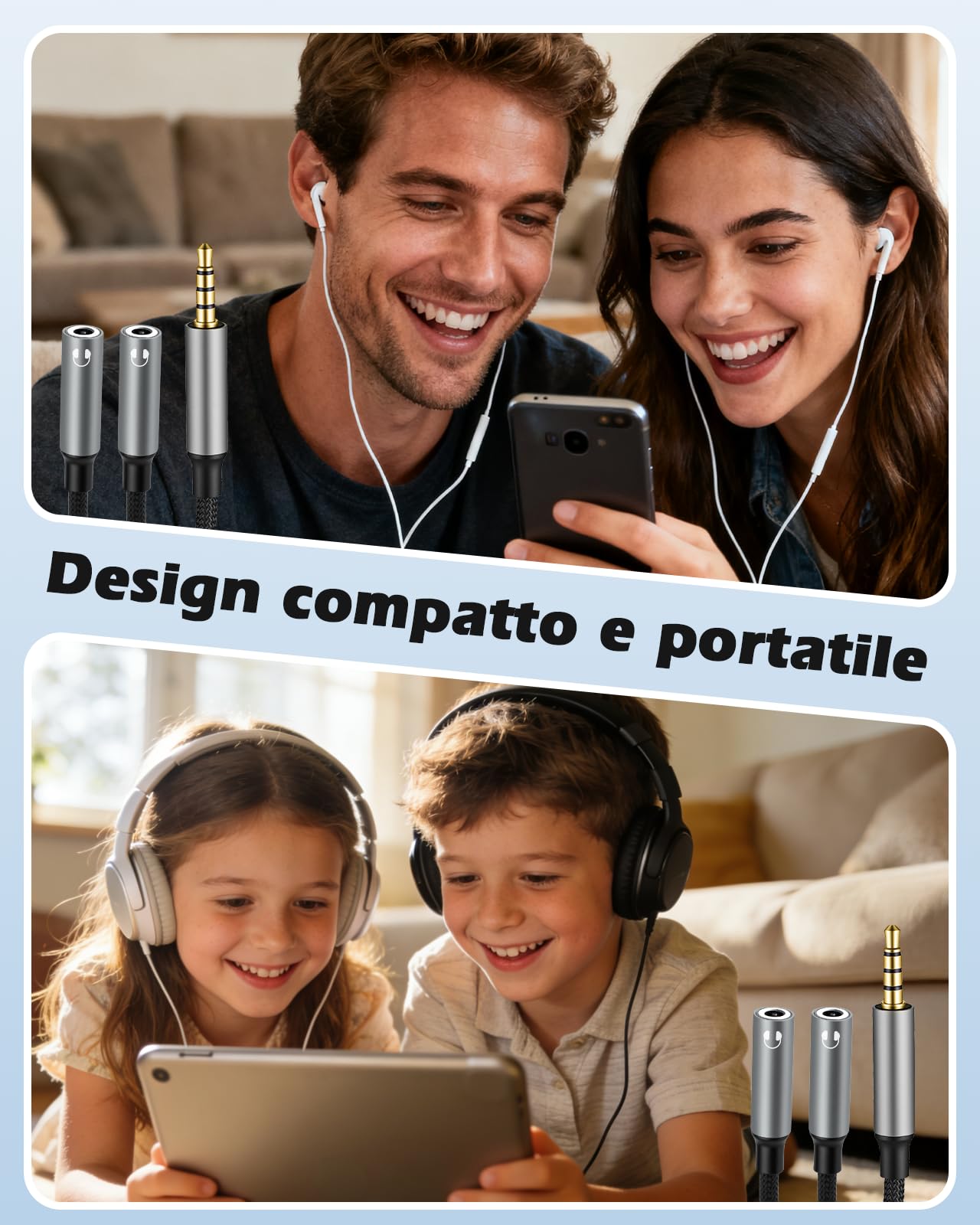 Lullu Sdoppiatore Cuffie, Adattatore Doppio Audio Splitter Jack 3,5 mm Aux DAC Hi-Res 24bit/96KHz Cavo per cuffie per Smartphone, Altoparlanti, PS4, Tablet, PC, MP3 MP4, Microfono
