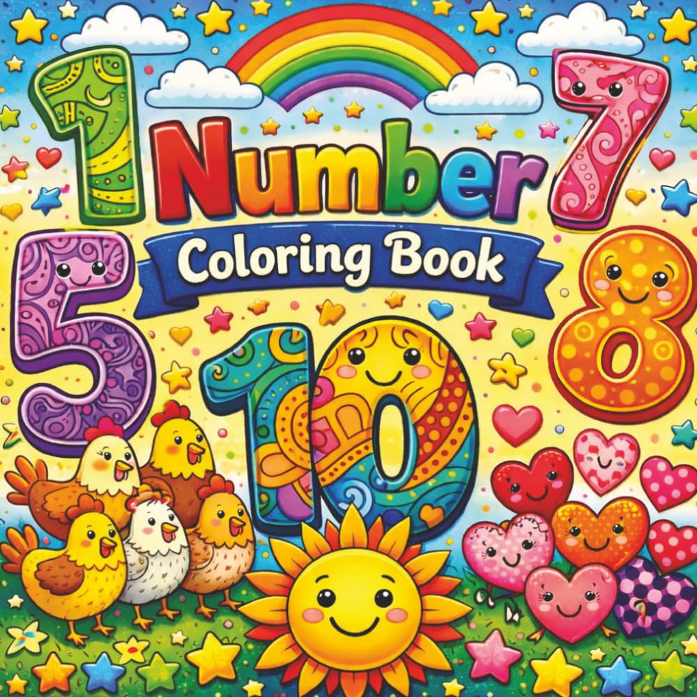 Number: Coloring Book, 1 to 10 Number pages to count and color.