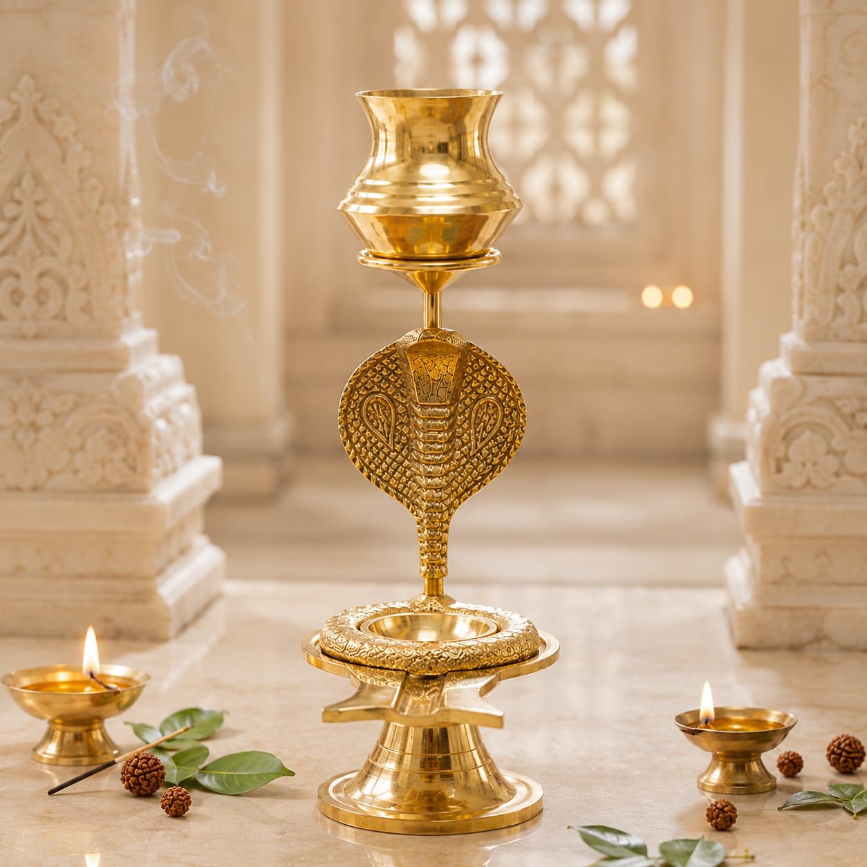 Pure Brass Shivling Naag Jaladhari with Kalash | Single Hood Snake Jaladhara Patra for Shiva Lingam Abhishek | Brass Abhishek Stand for Home Mandir, Shravan Pooja & Mahadev Worship (6 Inches)-image-28