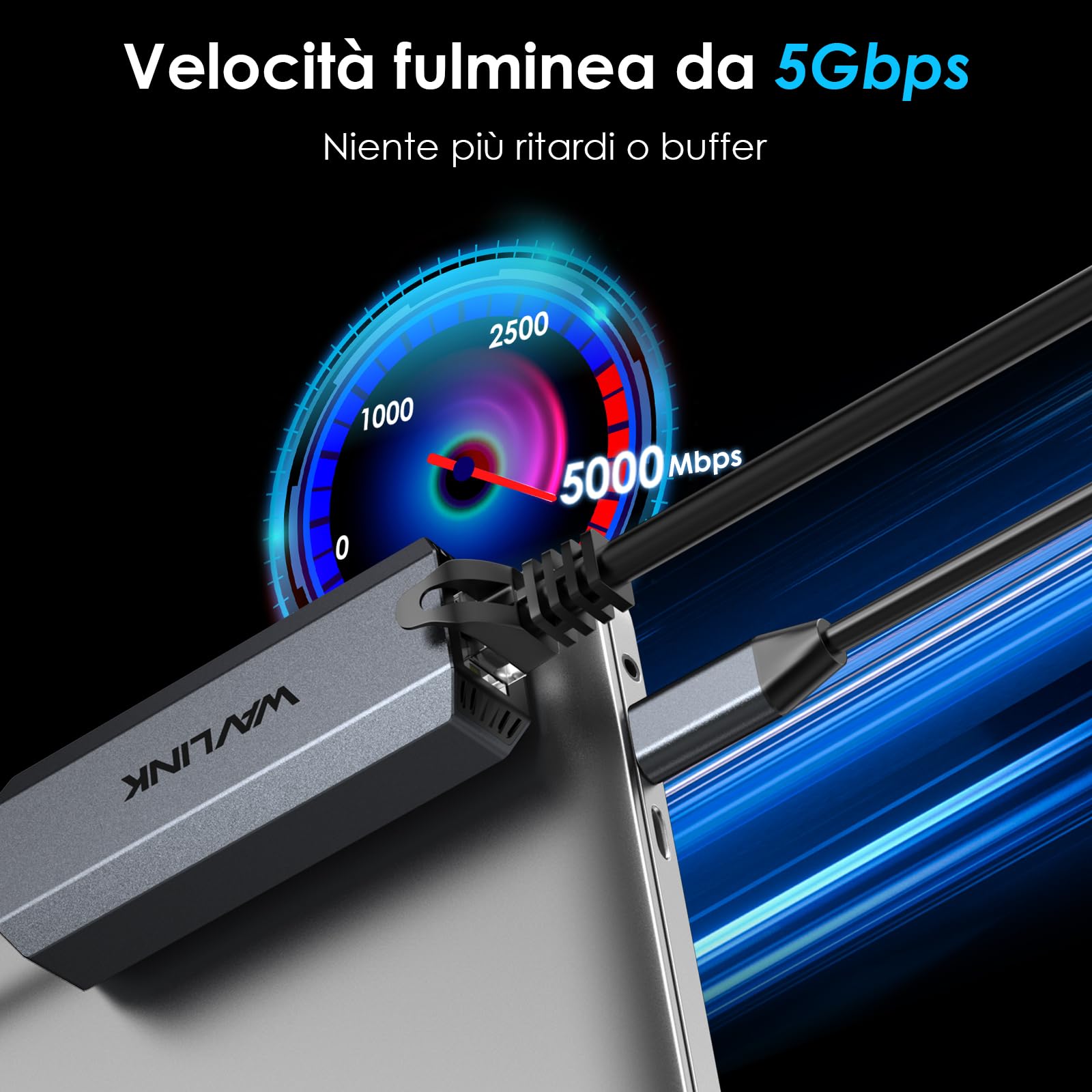 WAVLINK Adattatore da USB C a 5G Ethernet, adattatore WAVLINK 5G Ethernet per laptop, dispositivo Type-C compatibile con la rete per MacBook/XPS, ecc.