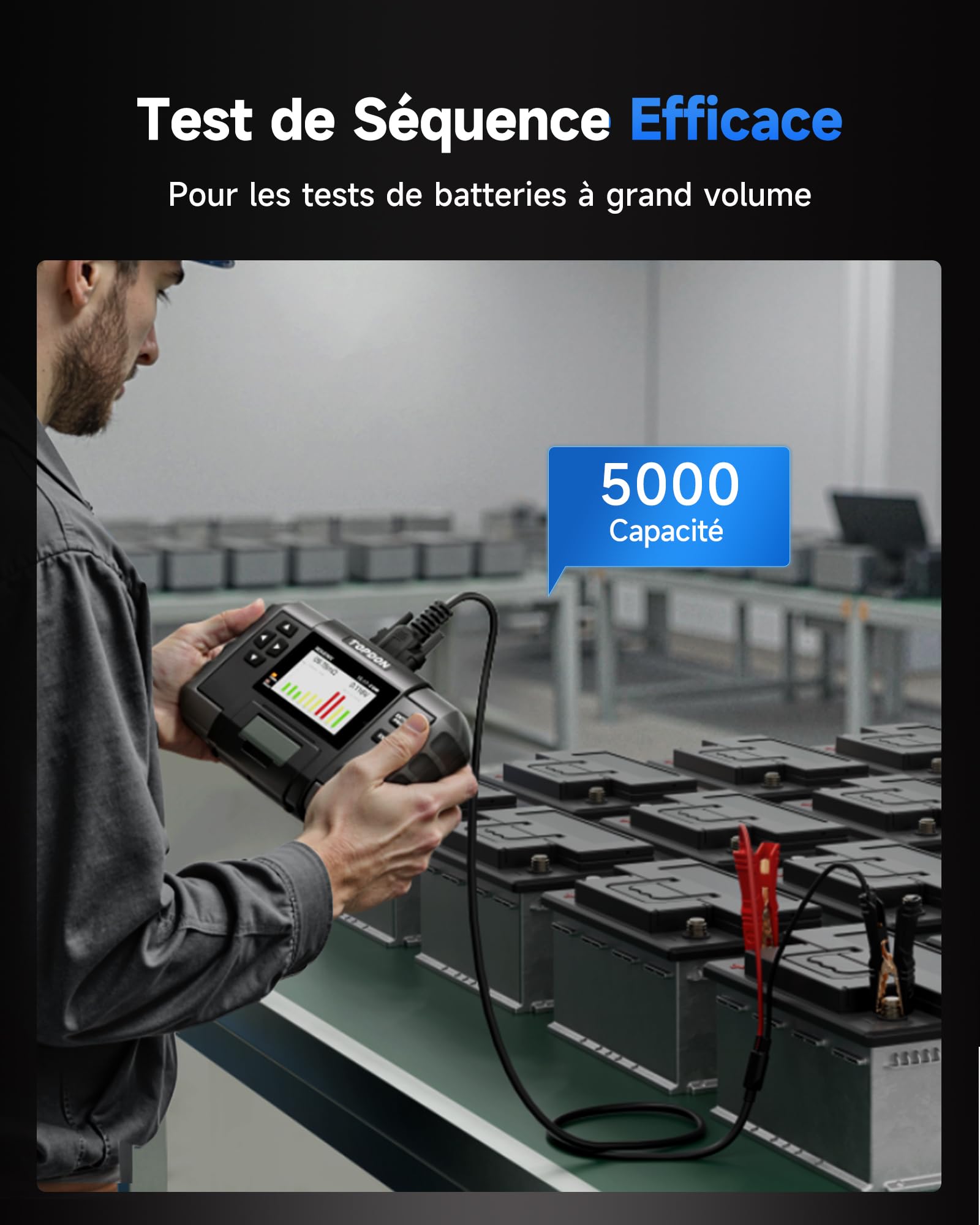 TOPDON BT600 Plus Testeur de Batterie Voiture 6V 12V 24V, Analyseur de Batterie avec Tests Démarrage/Charge/Système 12V/24V, Tests Résistance et Séquence, Écran 3,5", Batterie Intégrée et Imprimante