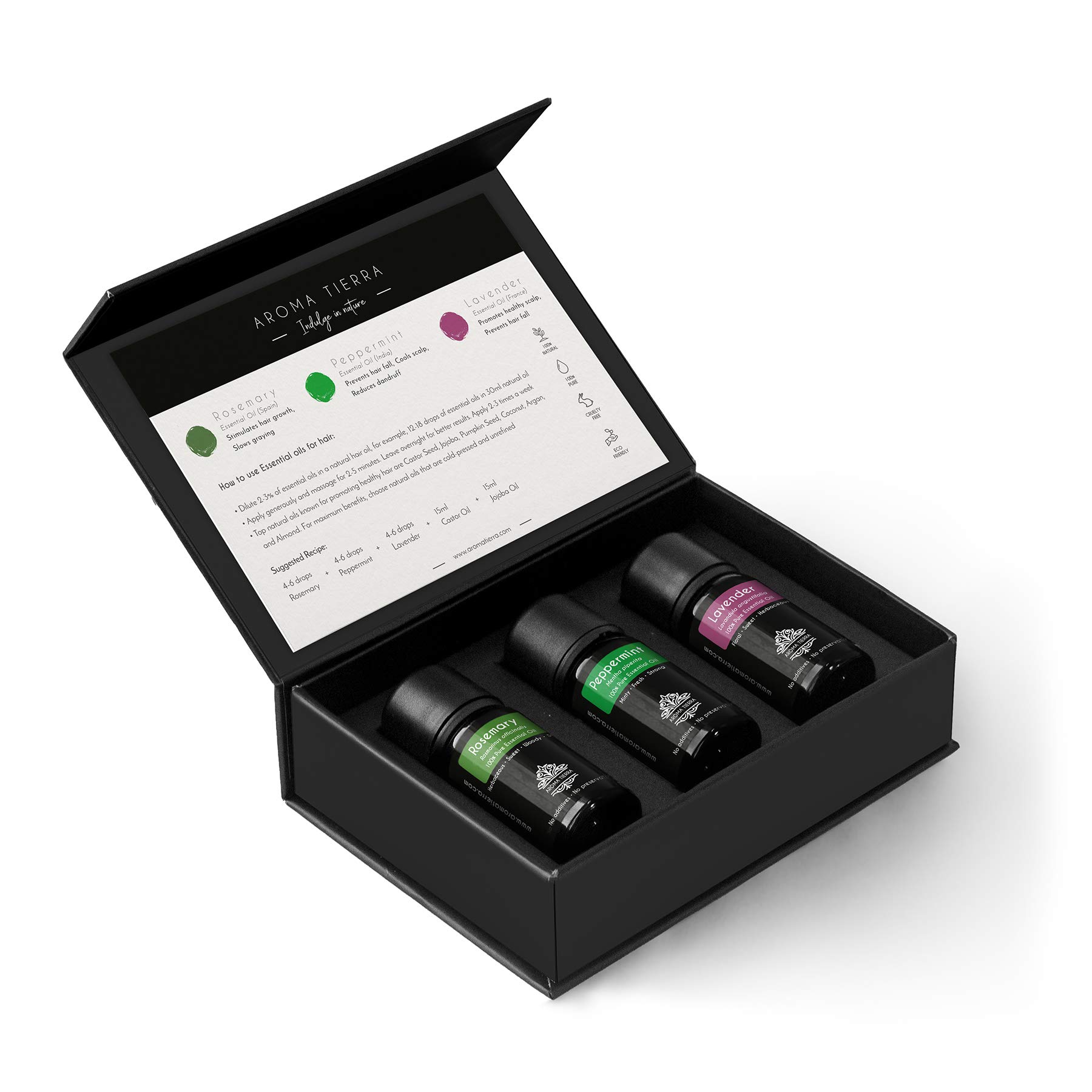 Hair Care - Pack of 3 Essential Oils - Rosemary, Peppermint, Lavender - by Aroma Tierra