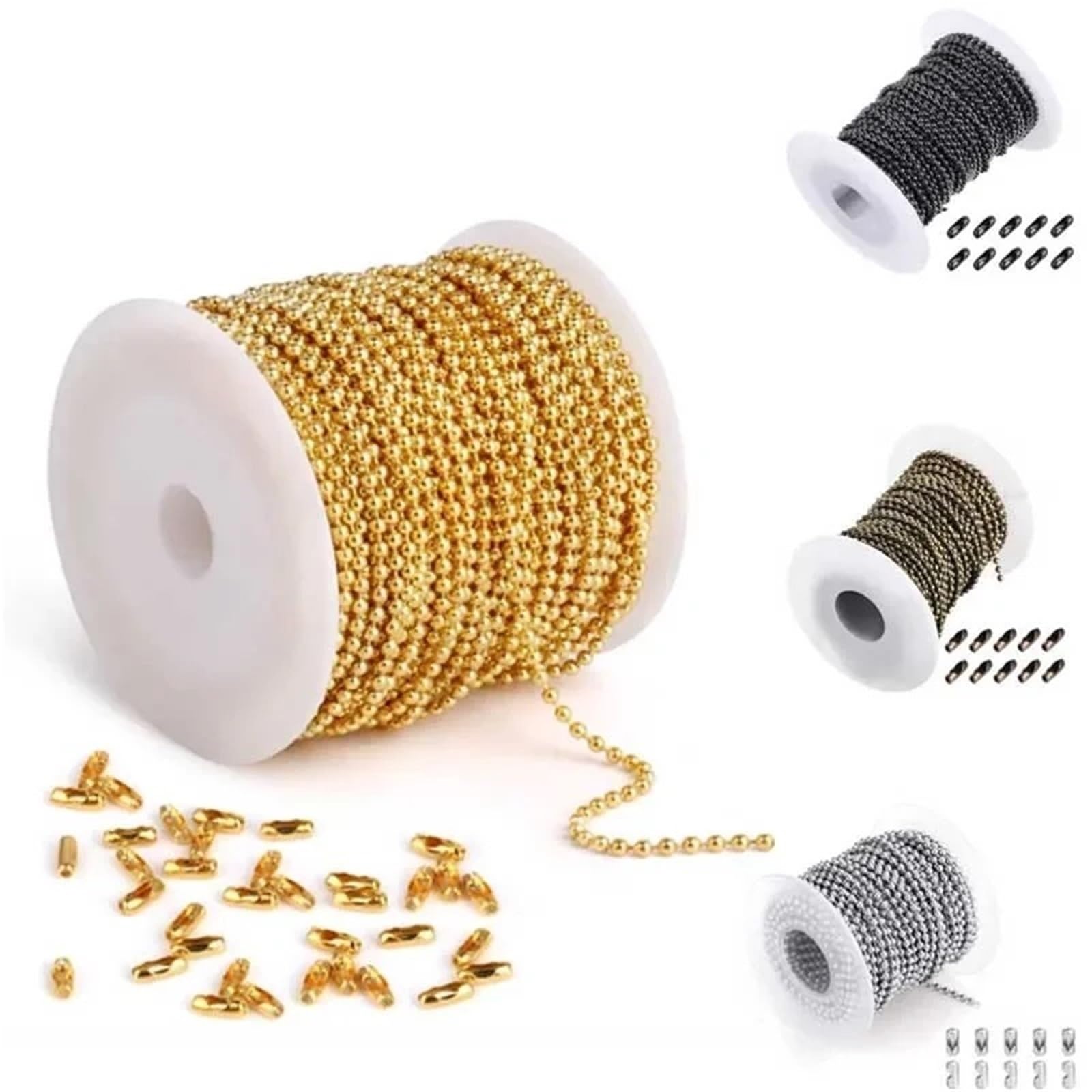 Cadenas Cadena de bolas 15m Cuentas metal 1,2-4 mm for accesorios fabricación joyas DIY(Bronze,1.5mm)