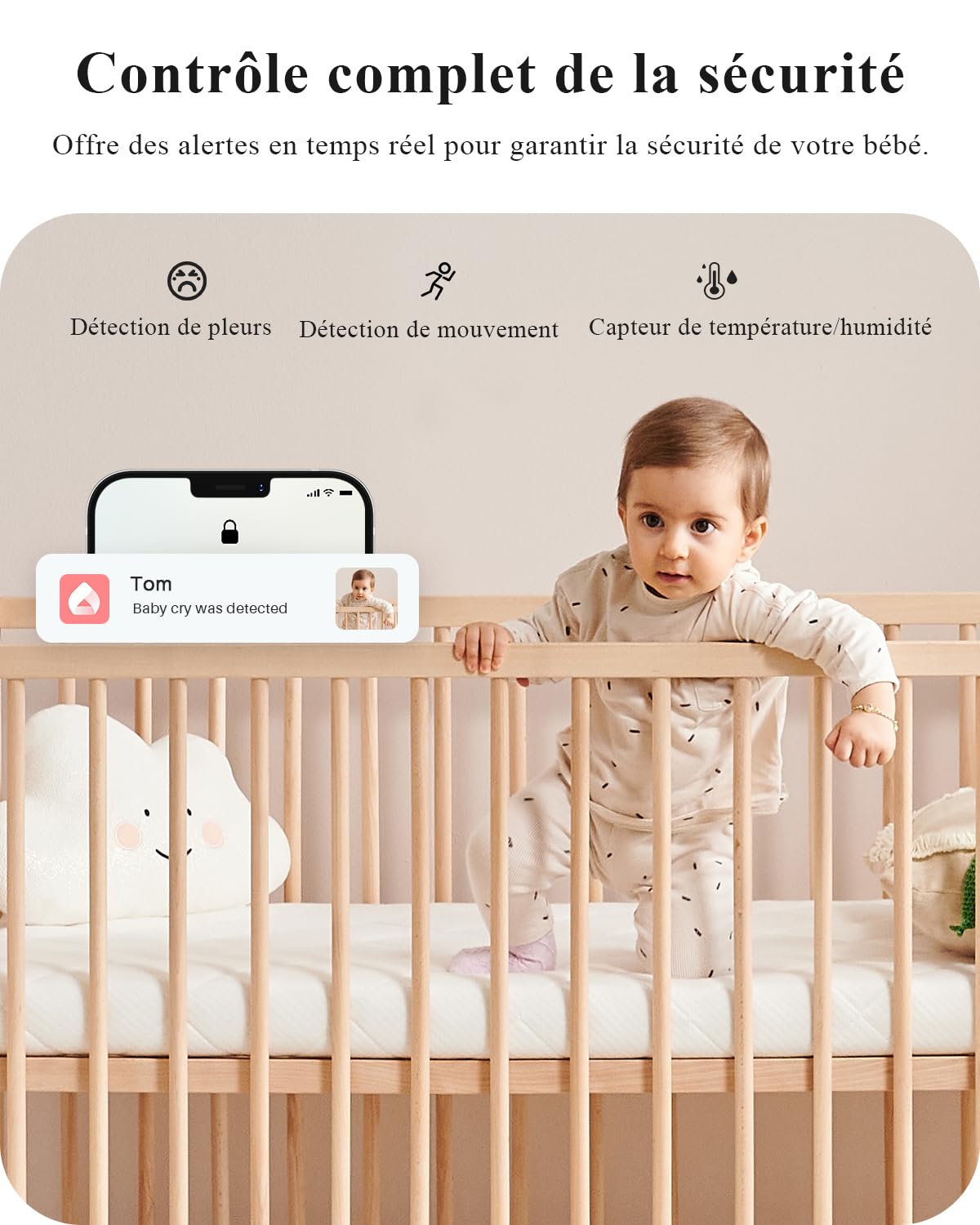 WUUK 4MP 5.5'' AI Babyphone Camera, Visage Couvert et Détection de Renversement, Alertes Sonores/de Mouvement, Vision Nocturne,Batterie 3700mAh, 360° Grad, App Control, 2,4/5 GHz WiFi, 305m Reichweite