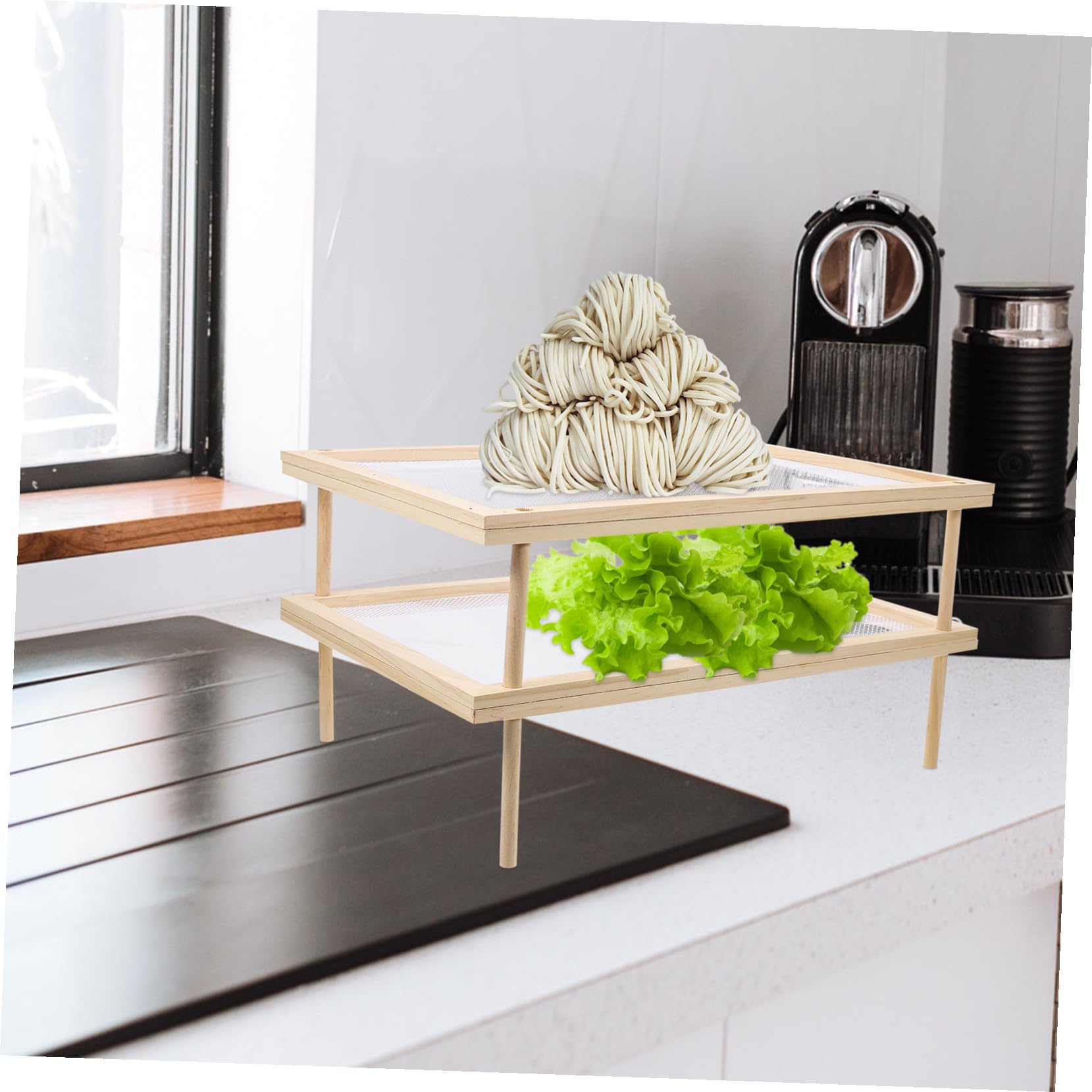 Essiccatore per Pasta in Legno Gambe Antiscivolo Robusto e Stabile per Uso Domestico in Cucina Beige Semplice e Raffinato