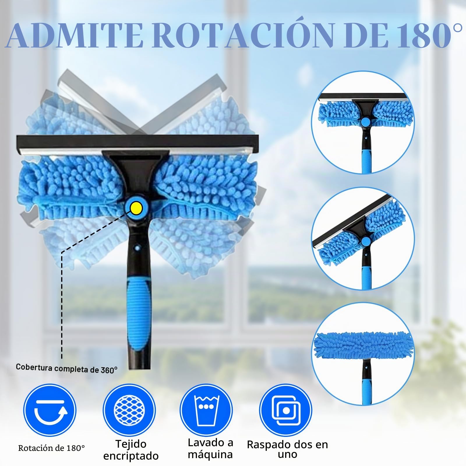 4,3 M Limpiacristales con Mango Extensible, Barra Telescópica 2 en 1, con 10 Palo, 2 Cepillo para Limpiar Juntas y 3 Paños de Microfibra y 1 Bolsa de Almacenamiento, para Ventanas Altas, Hogar, Pared