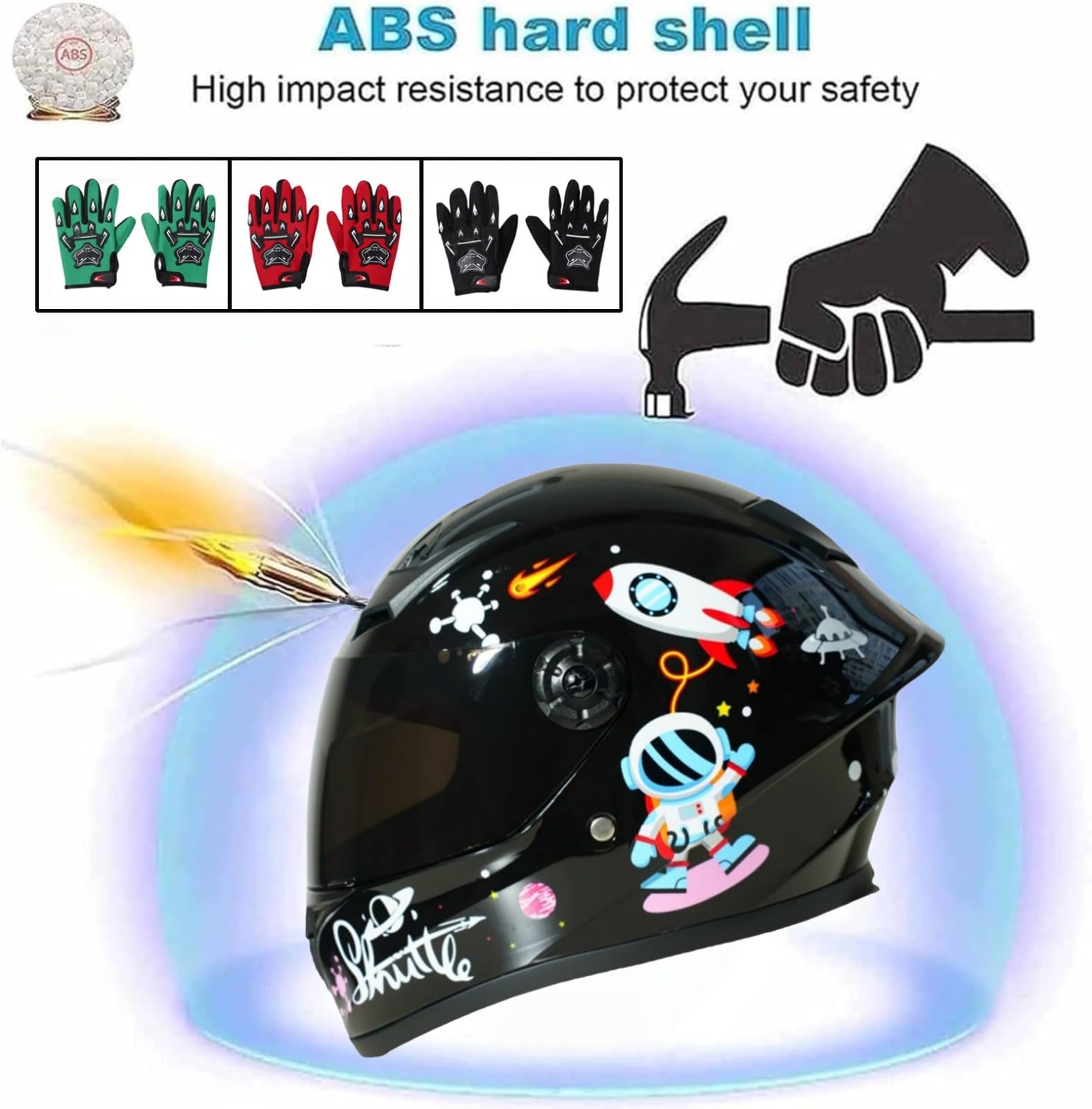 Casco De Moto para Niños, Casco Pequeño para Moto Cruiser, Scooter, Ciclomotor Y Karts, Homologado por Dot/ECE, Casco Integral De Moto con Guantes.