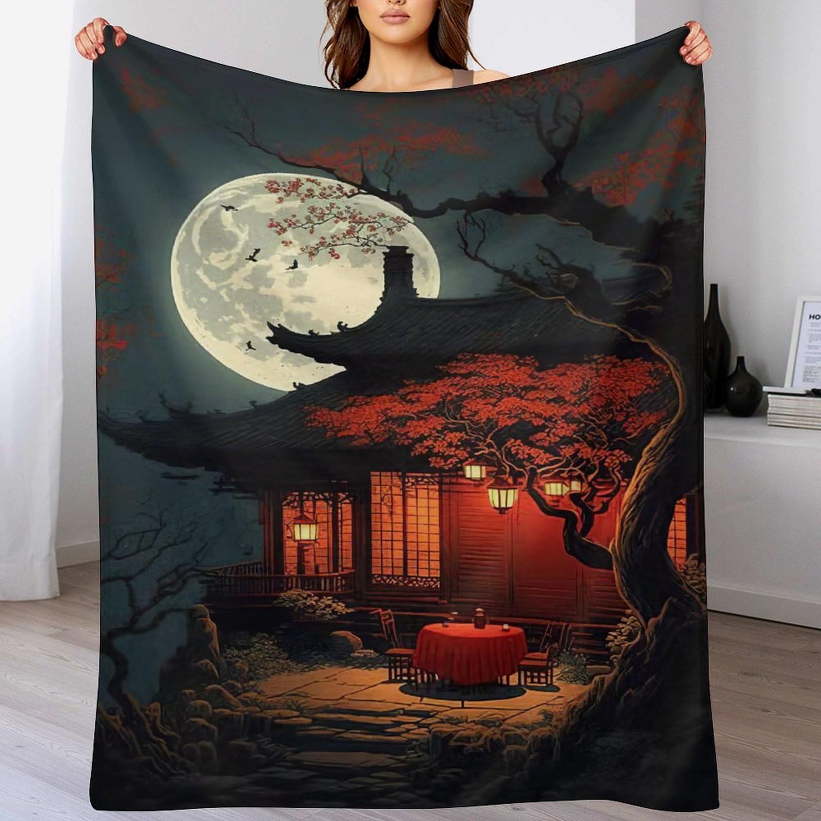 Couverture lanterne chinoise pour soirée cocooning salon plaid flannel chaud lit toutes saisons