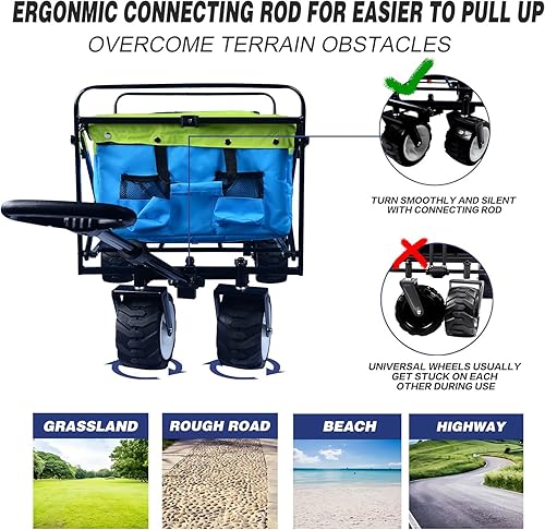 Miniatura 3 de Carro de playa plegable resistente al aire libre, plegable, para campamento, jardín, playa, con ruedas universales, mango ajustable, compras