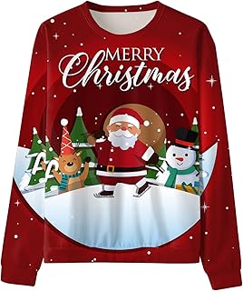 YHEGHT Moletom masculino inverno outono casual gola redonda manga longa Natal estampado pulôver blusa camisa de manga longa