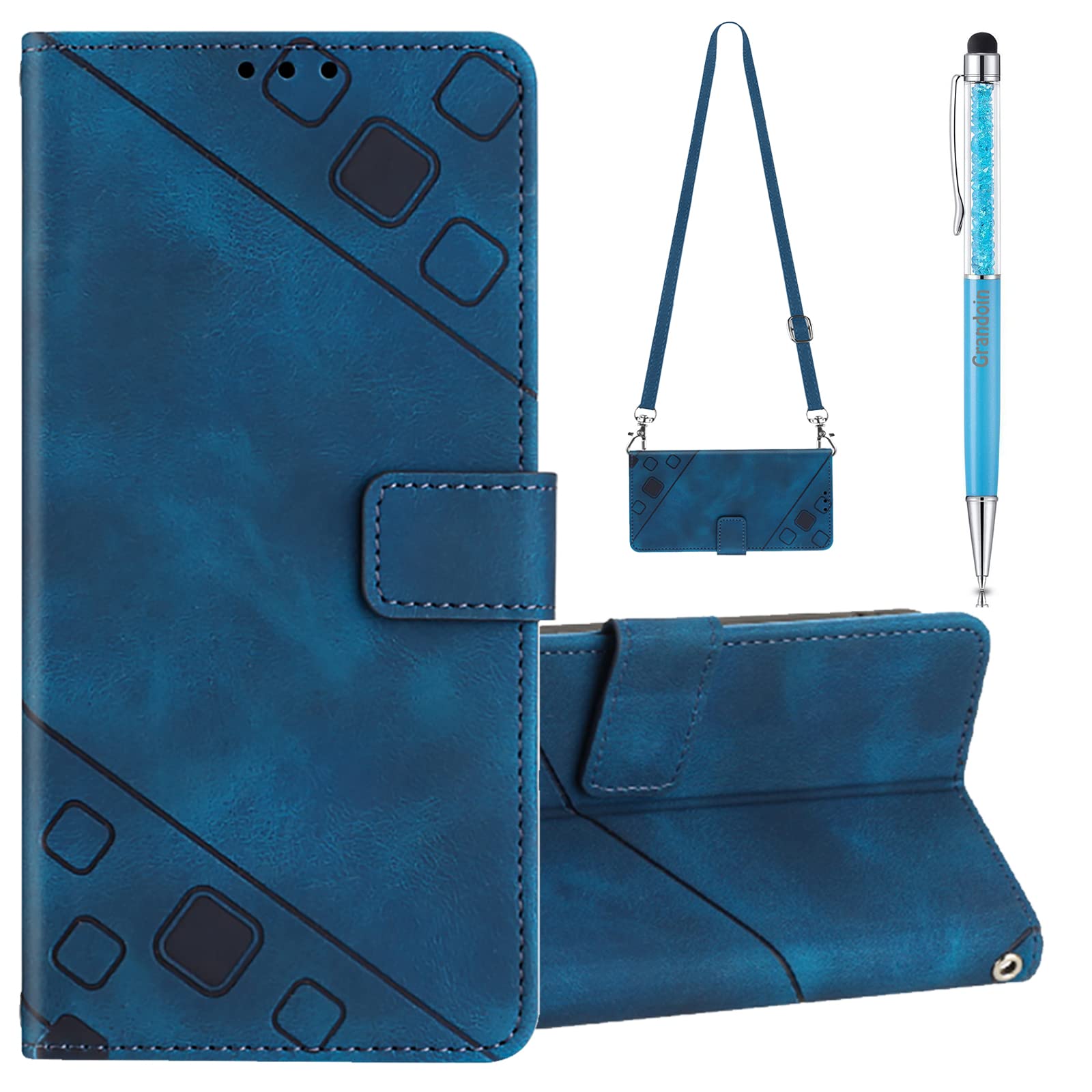 Etui kompatybilne z Motorola Moto E22i 4G/E22 4G, etui crossbody do Motorola Moto E22i 4G/E22 4G, magnetyczne składane skórzane etui odporne na wstrząsy z regulowanym sznurkiem na szyję