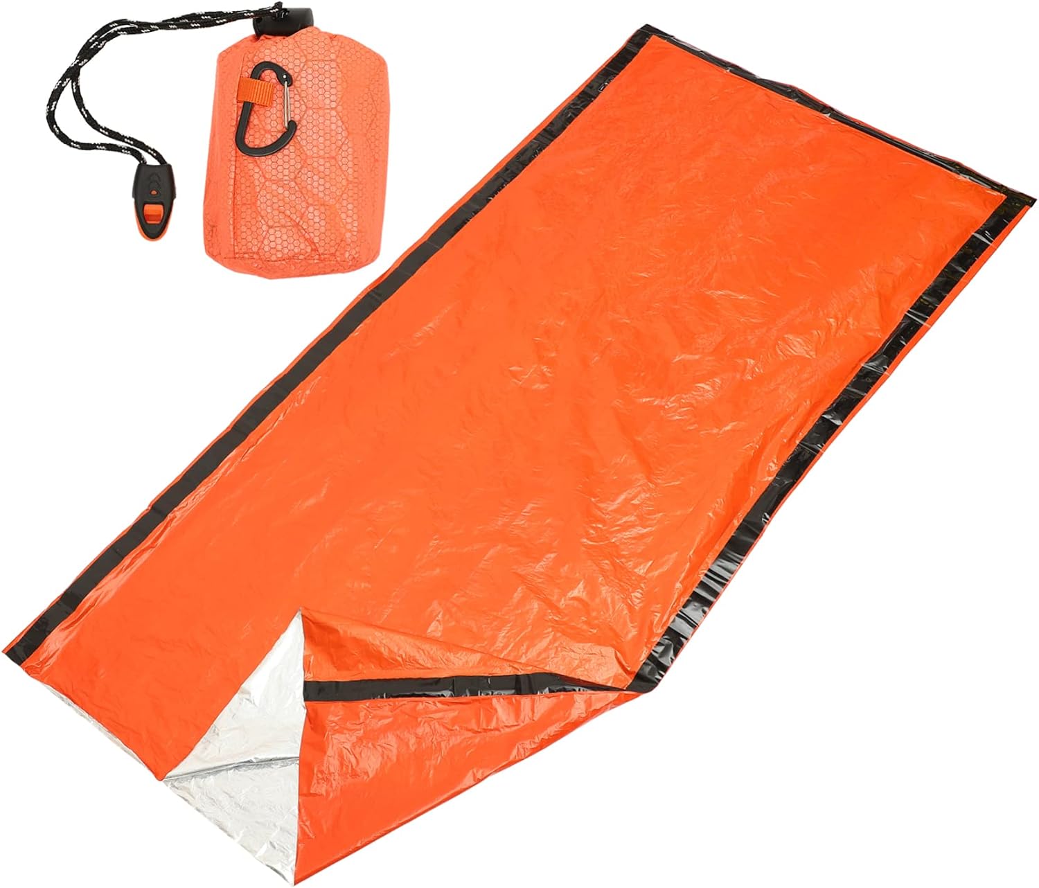Portable PE Aluminum Emergency Sleeping Bag Drawstring Storage Survival Kit Whistle Lightweight Thermal Blanket for Camping and Outdoor Activities