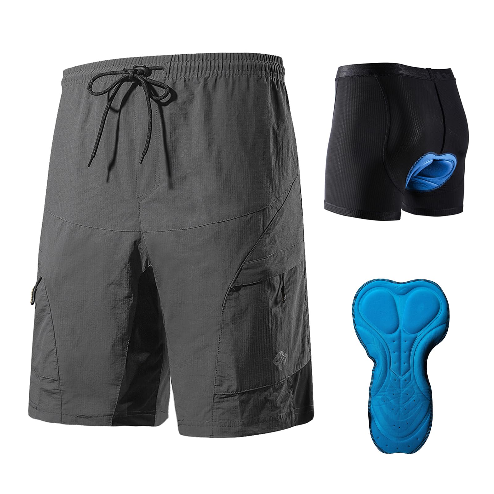 Santic Men's Grey Cycling Shorts Padded Mountain Bike Shorts Mtb Shorts Cycle Shorts With Detachable Cycling Undershorts Eu Xxl
