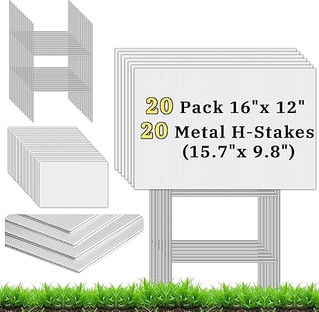 Blank Yard Signs with Stakes,20 Pack 16 x 12" White Yard Sign Corrugated Plastic for Yard Sale Signs Outdoor,Birthday Party,Garage Sale,Guidepost Decorations,Rent,Arrow