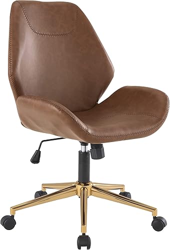 OSP Home Furnishings Reseda Scoop - Silla de oficina ajustable con acabado dorado, base de 5 estrellas, piel sintética negra