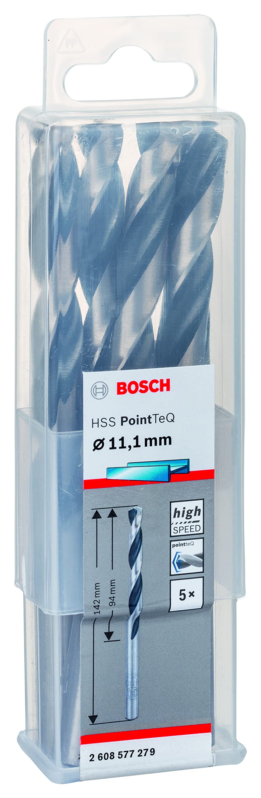 Bosch Professional 5-Piece PointTeQ HSS Twist Drill Bit (for Metal, 11.1 x 94 x 142 mm, Drill Driver Accessories)