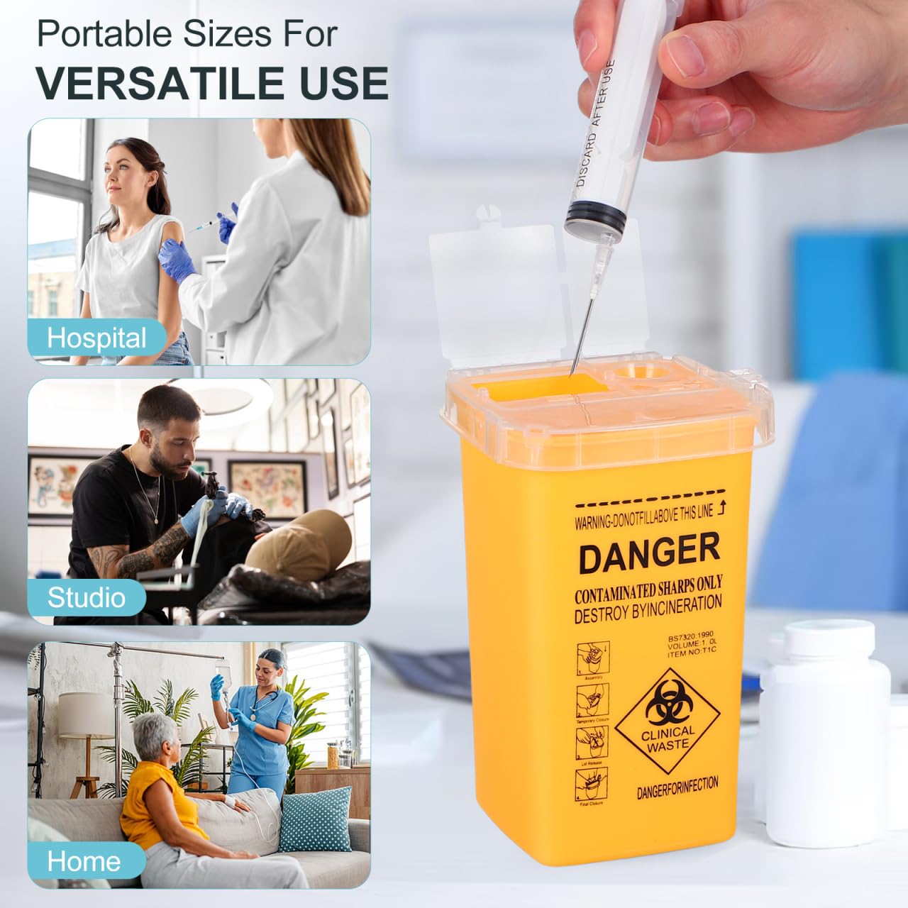 Serbatoio di scarico per cannule Medibox 1 litro giallo 5 pezzi