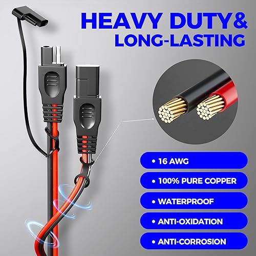 Miniatura 8 de Mantenedor de cargador de batería solar de 20 W + cable de extensión SAE de 30 pies 16AWG