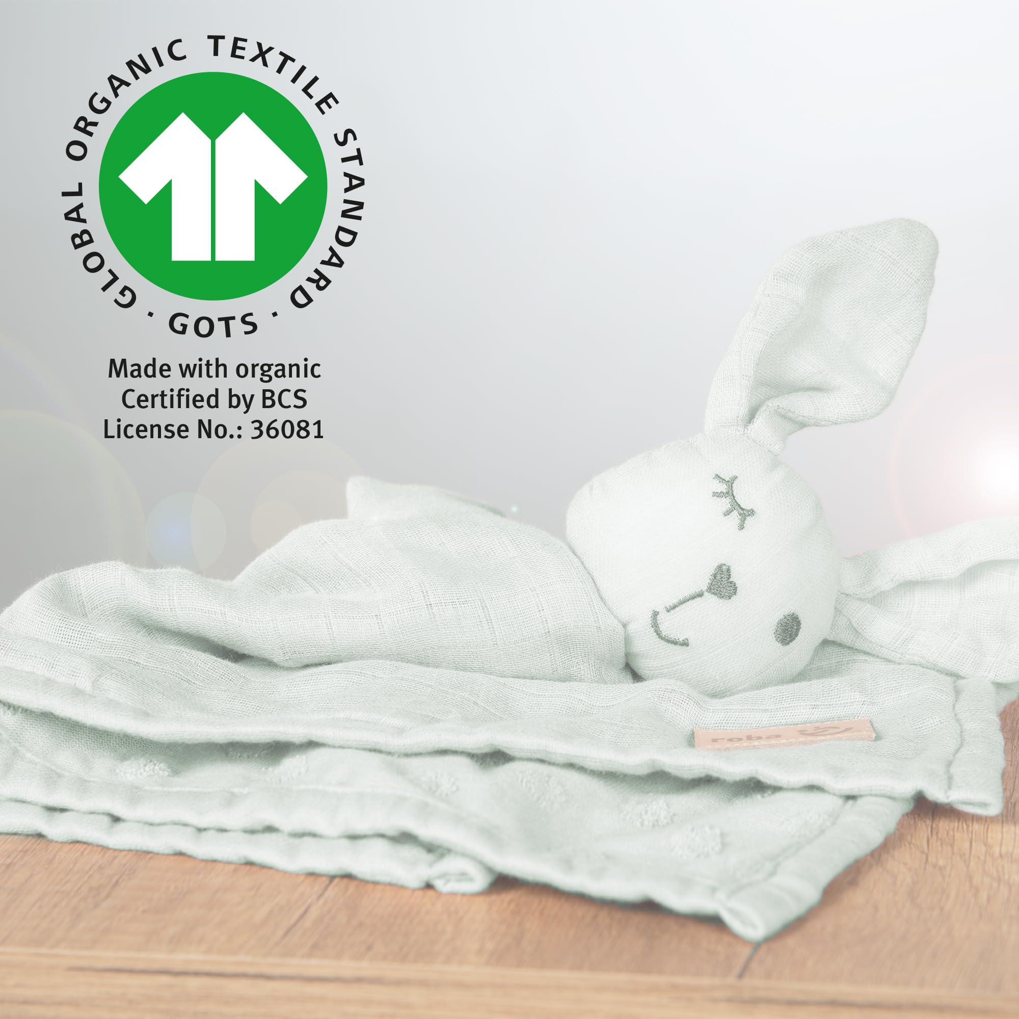 roba Copertina Doudou per Neonati e Bambini Lil Planet, 40 x 40 cm, Peluche con Faccia da Coniglio, Mussola e Jersey, Cotone Certificato GOTS, Verde