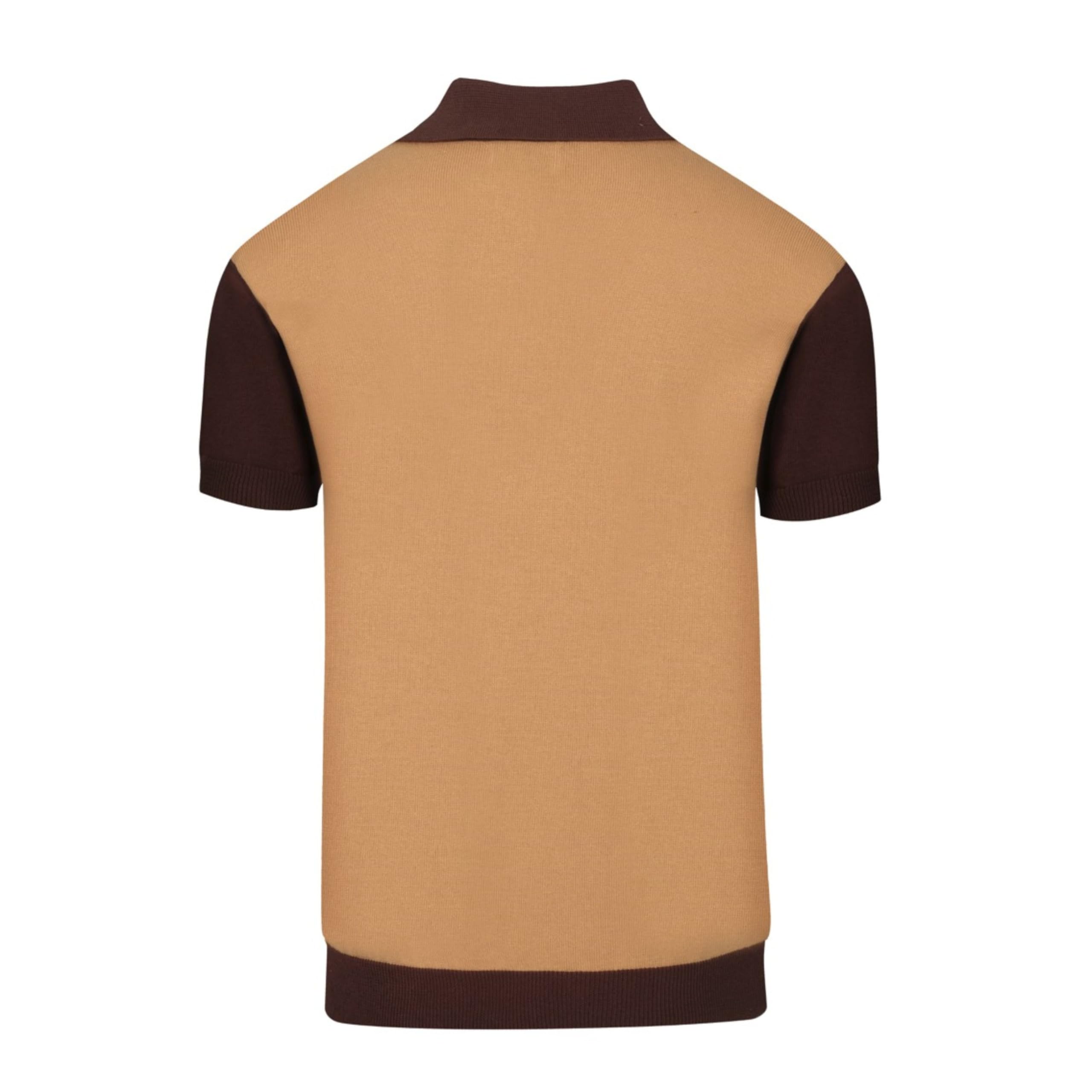 OXKNIT Herren Poloshirt Kurzarm Vintage 60er Jahre Braun Strick Gestreifter Polo Shirt