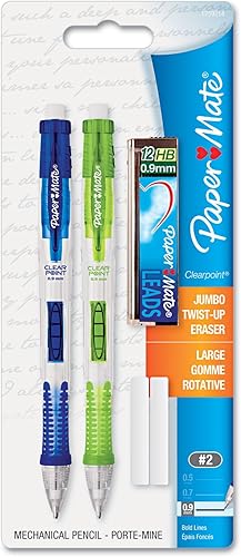 Paper Mate 1759214 Clear Point - Juego de iniciación de portaminas (0.035 in, verde lima, azul rey, 2 unidades)
