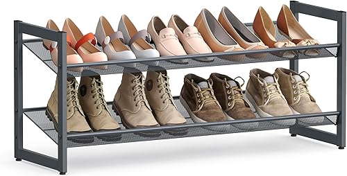 Miniatura 54 de SONGMICS Zapatero, organizador de zapatos de 5 niveles, almacenamiento de zapatos de metal para garaje, estante apilable para zapatos, con estantes