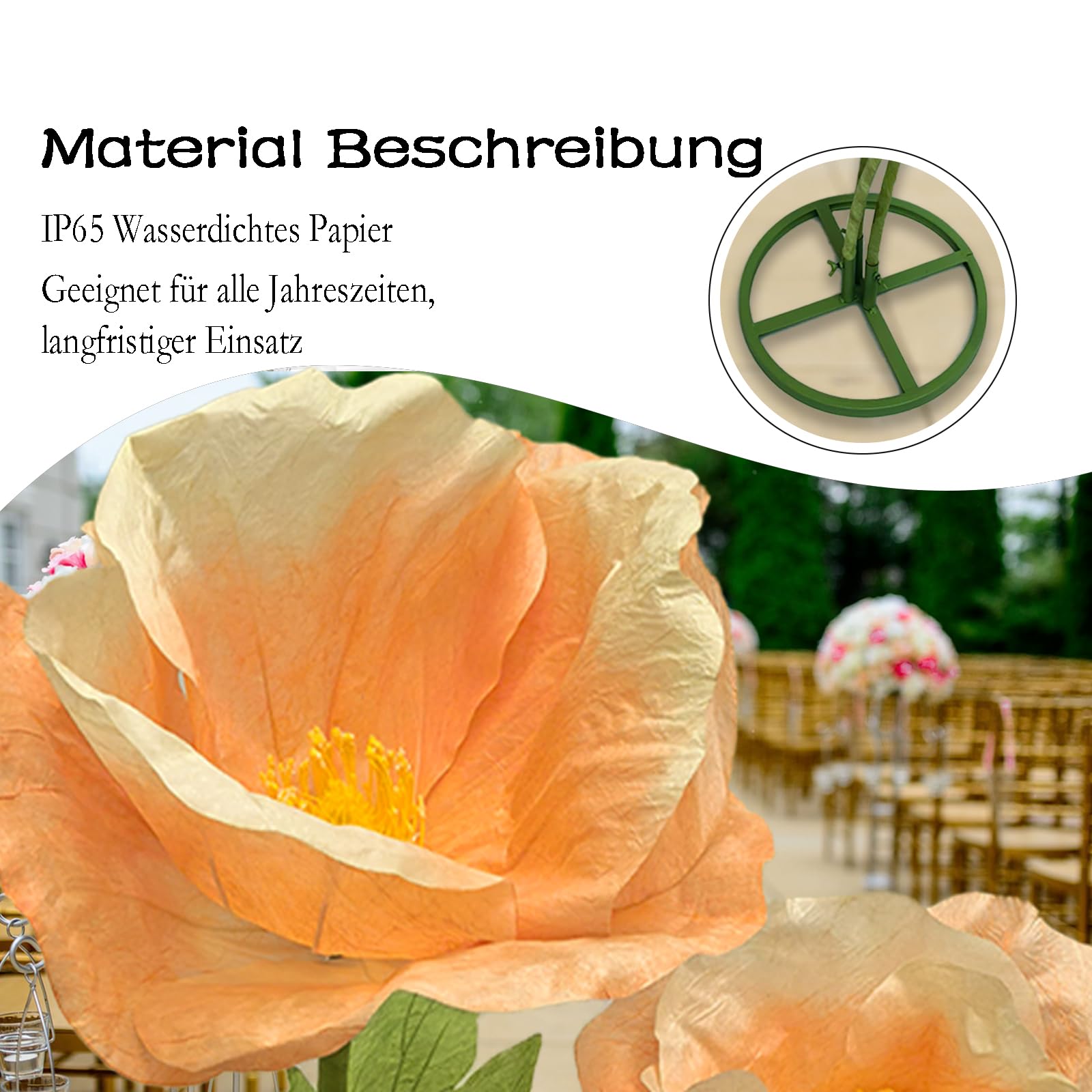 lifemet Champagner Gold Giant Flower 3 Stück künstliche Blumen Set 60-80 Zoll wasserdicht umweltfreundlich langlebig Nicht verblassen einfache Wartung 3D Blumenschmuck für Haus Hochzeit Party Garten