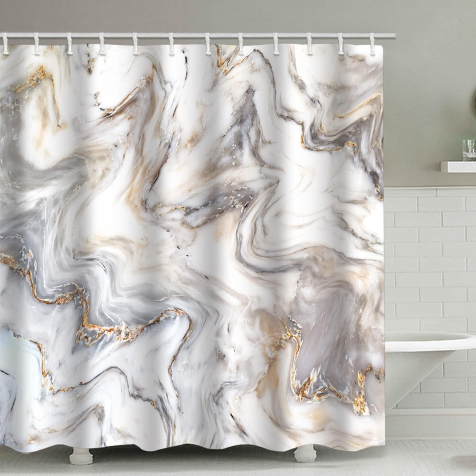 Rideau de douche aspect marbre blanc 200x230cm imperméable KnSam