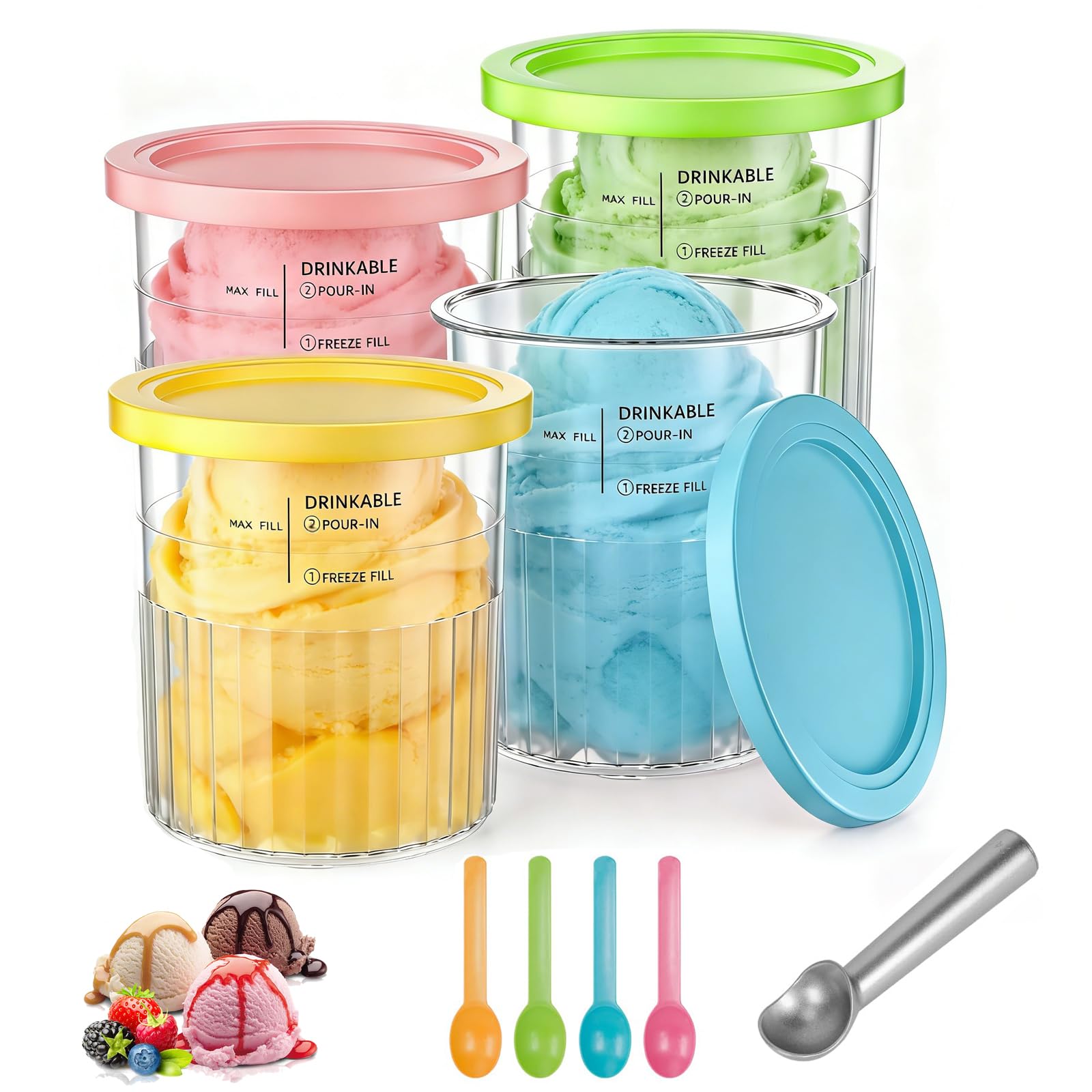 Rehomy 4 Pack Ice Cream Tubs for Ninja Creami Deluxe NC500 NC501 UK Series