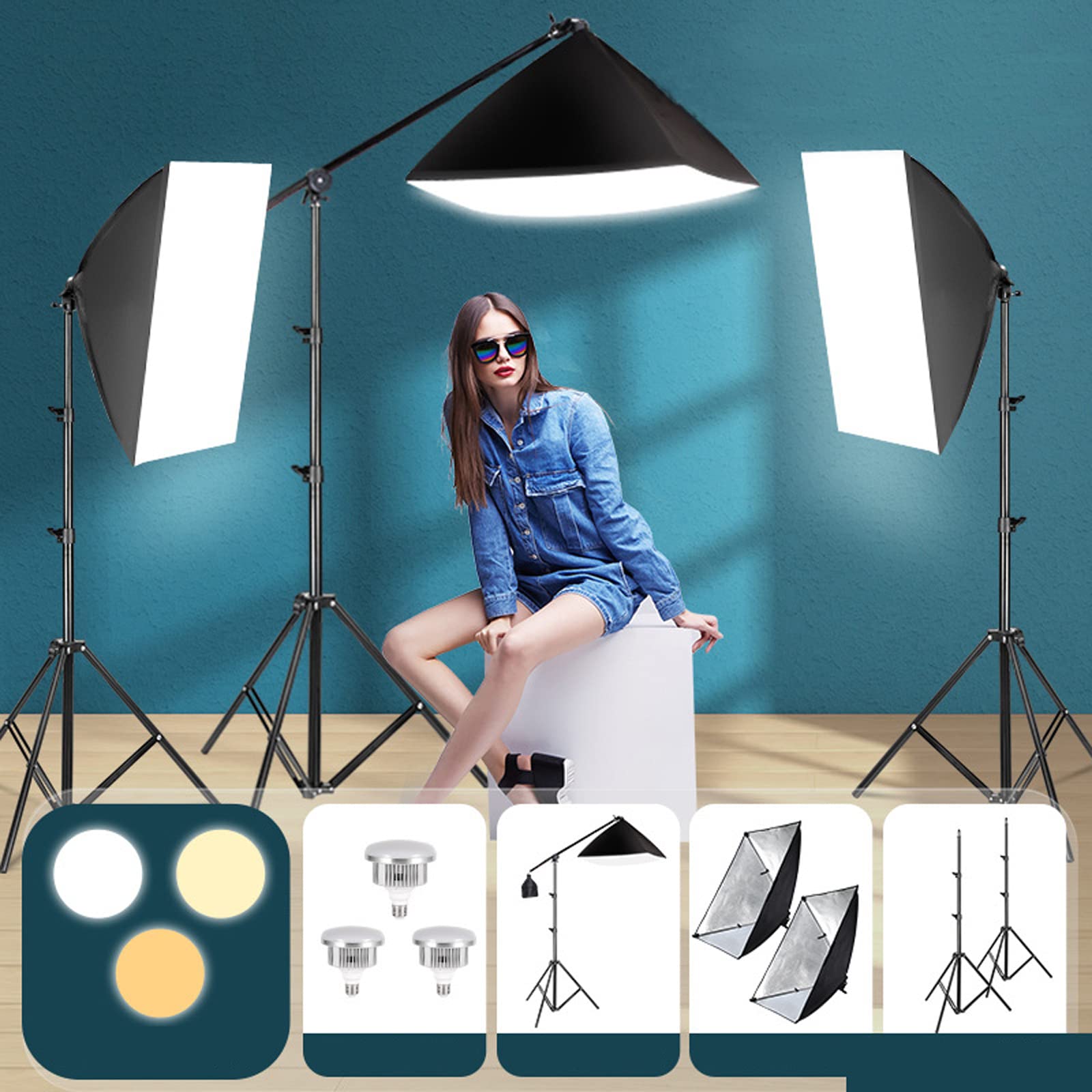 Tiandirenhe LED-Softbox, mit 85 W, 2800 K-5700 K, zweifarbiges LED-Licht, Softbox mit 50 x 70 cm, Fernbedienung, Beleuchtungsset für Fotostudio-Ausrüstung (3-teiliges Set)