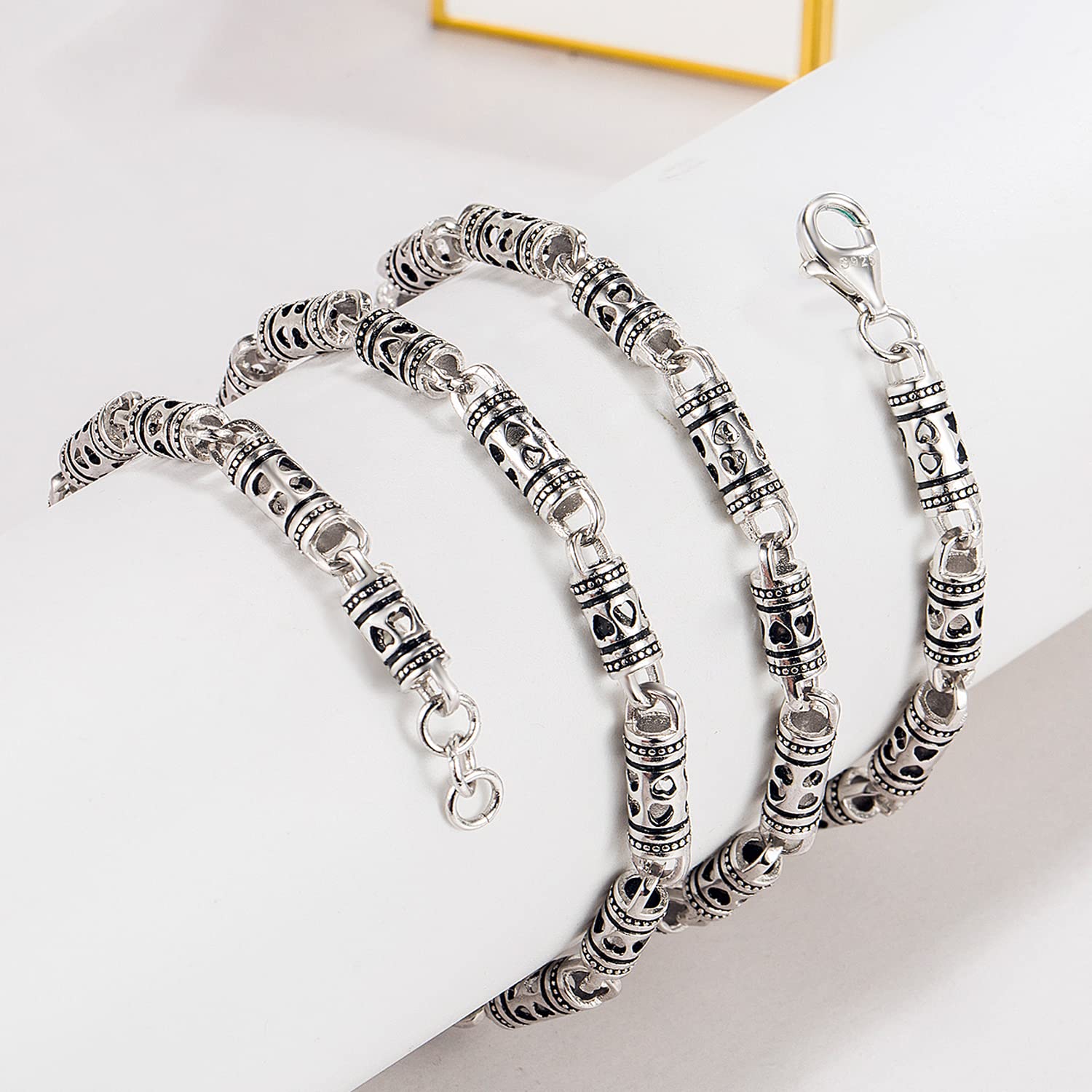 Dankadi Collana retrò 4,5 mm a forma di cuore cavo in 925 argento, 18 "-28" / 46 - 71 cm, catena scavata di tonalità Mate tecnica d'argento thailandese, regalo di gioielli antichi per uomo donna