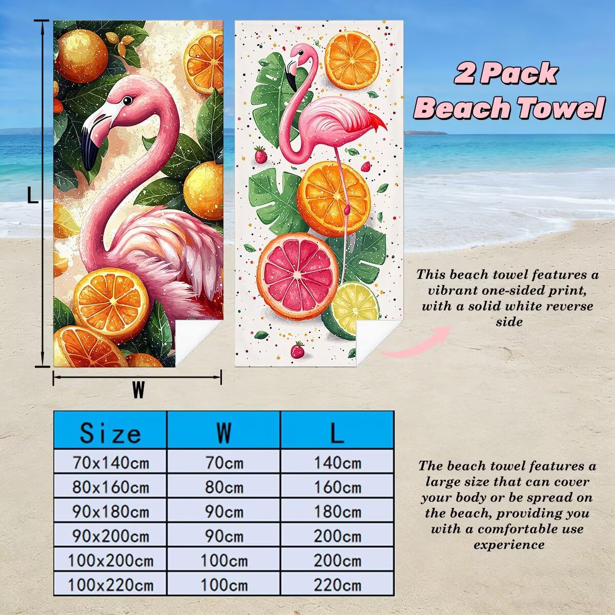 Juego de 2 Toalla Playa Grande 80x160 cm, Secado Rapido Toalla Microfibra Gimnasio, Antiarena Toallas de Playa flamencos, Grande Ligera Compacta Toallas Microfibra Mujer Hombre para Yoga Viaje -4720
