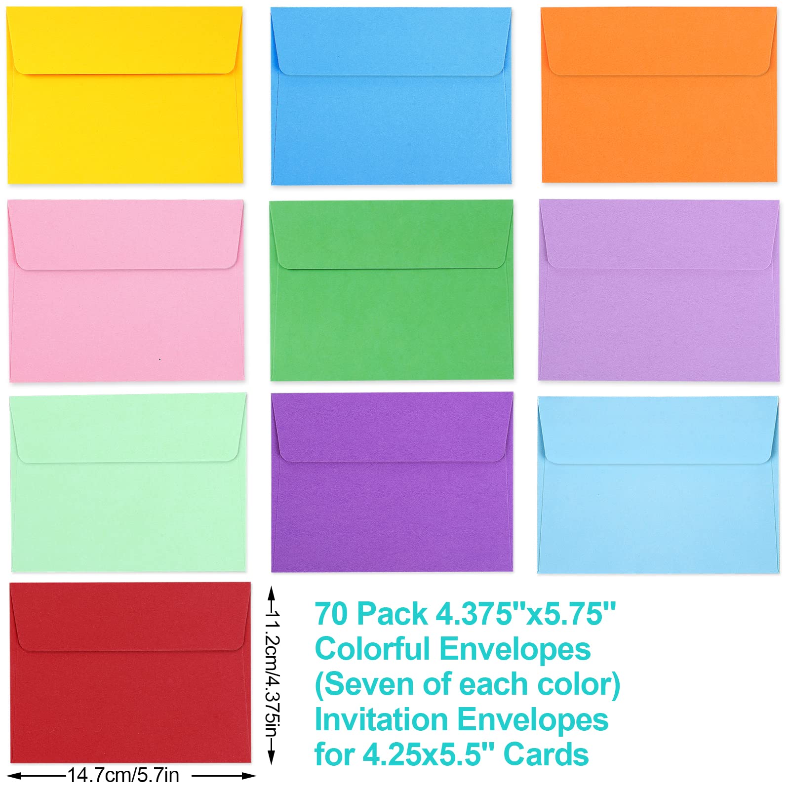 Snapklik.com : 70 Pack Colored Envelopes, 4375x575