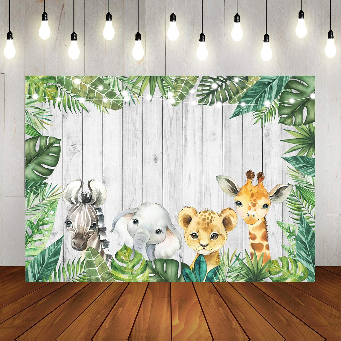 Woodland Baby Shower Backdrop Jungle Animals Birthday Photography Background Watercolor Safari Animals Wild One Birthday Newborn Baby Party Decorations Supplies Photo Studio Props 7x5ft