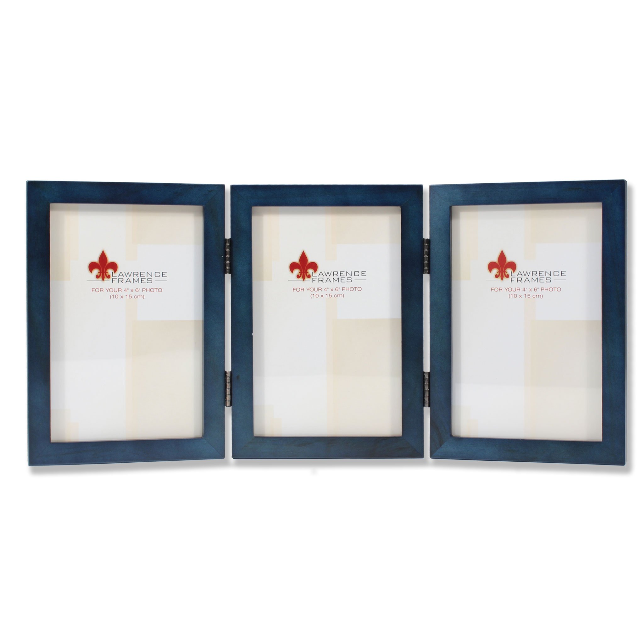 Lawrence Frames Hinged Triple Blue Wood Picture Frame, Gallery Collection, 4 by 6-Inch