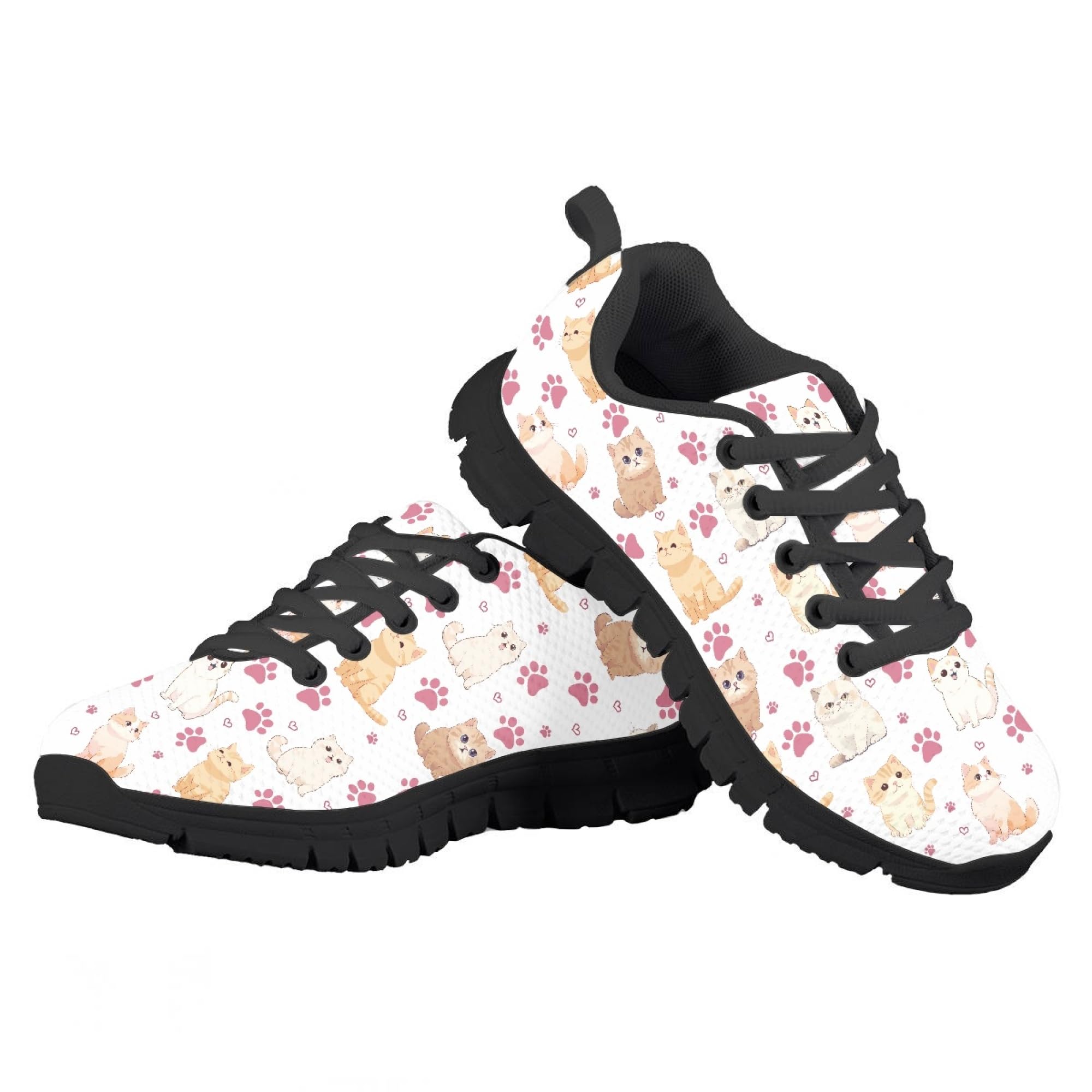 Micoklinlin Kids Sneakers Boys Girls Lightweight Lace-up Running Shoes Cute Kitten Comfort Outdoor Athletic Train Running Jogging Tennis Sport Shoes