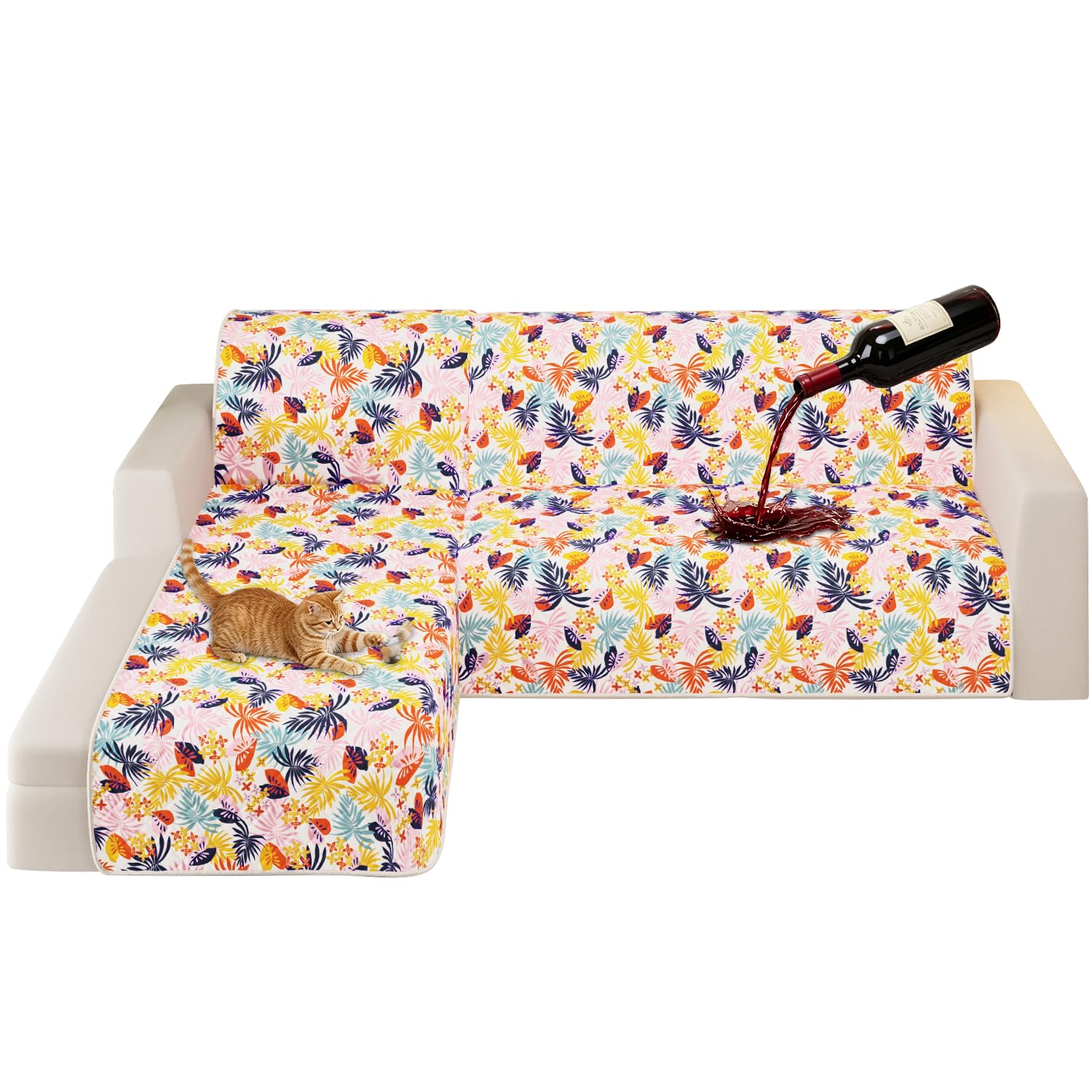 ALIECOM Sectional Couch Covers 100% Waterproof L Shape Sofa Cover Washable 2 Piece Printed Sectional Slipcovers with Chaise Pet Friendly Furniture