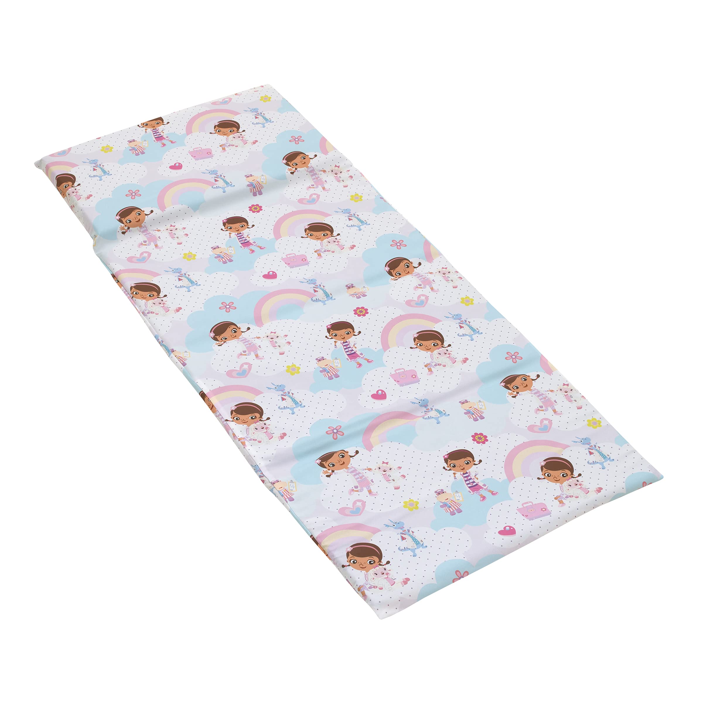 Everything Kids Disney Doc McStuffins Cuddle Team Purple, Pink and Aqua Rainbows and Clouds Preschool Nap Pad Sheet