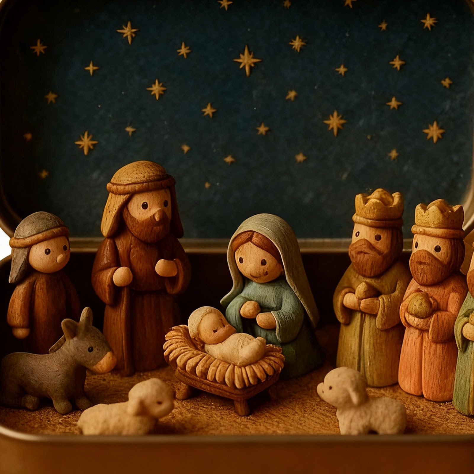 13x2,5x8cm Belen Navideño Decorativo, Figura para Nacimiento De Navidad, Decoración Belén De Navidad, Pequeño Belen En Caja De Lata, Decoración del Nacimiento De Jesús De Tamaño De Bolsillo