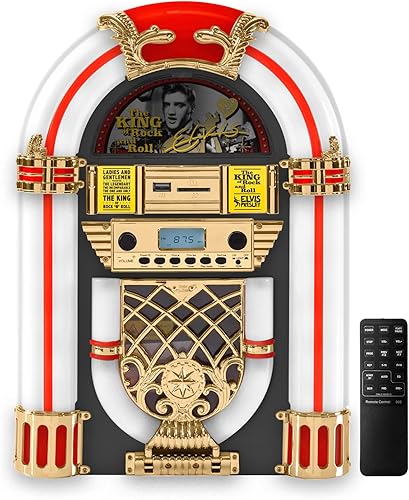 Miniatura 9 de Arkrocket Athena - Mini Jukeboxreproductor de CD de mesa, altavoz Bluetooth, radioreproductor de tarjetas USB y SD con sistema de iluminación LED