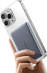 Baseus Picogo Power Bank, 0.3" Ultra Slim 5000mAh MagSafe Portable Charger with USB-C Braided Cable, Card-Size Magnetic Battery Pack, Alloy Wireless Fast Charger for iPhone 16/15/14/13/12, Lightweight