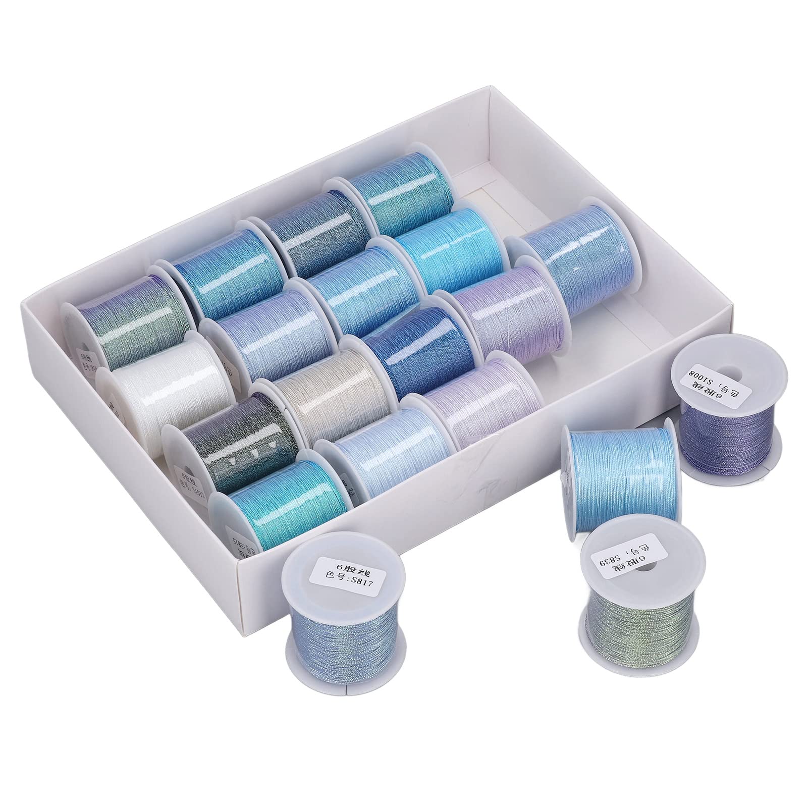 20 pezzi di filo da ricamo in poliestere a 6 capi, filo da cucito colorato blu e viola per la creazione di gioielli, corda intrecciata a mano lunga 50 m e con diametro di 0,4 mm