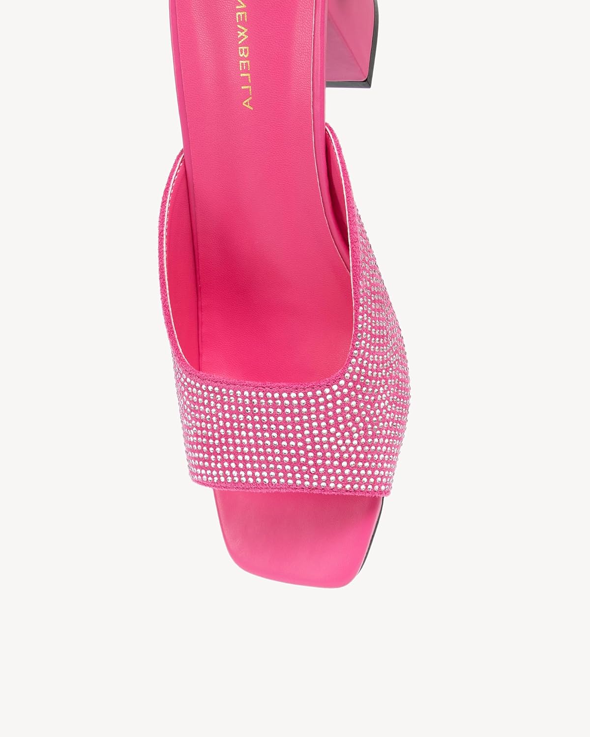 NEWBELLA Women's Crystal Embellished Sandals - Square Toe Slip-on with Chunky Mid Heel, Comfortable Heeled Mule Slides for Daily Wear & Office - Image 6