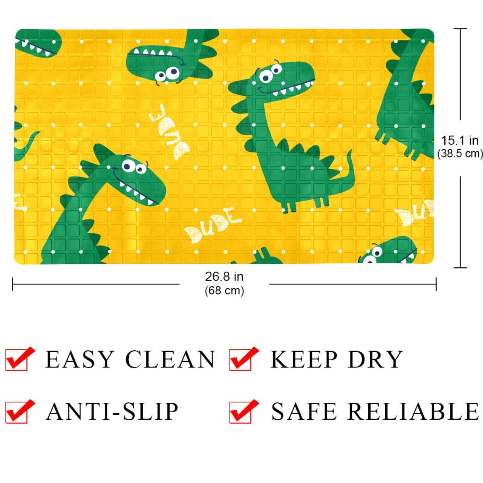 Rutschfeste Badematten mit süßem grünem Dinosaurier-Motiv, für Badezimmer, rechteckige Badewannenmatte, maschinenwaschbar, 40 x 70 cm